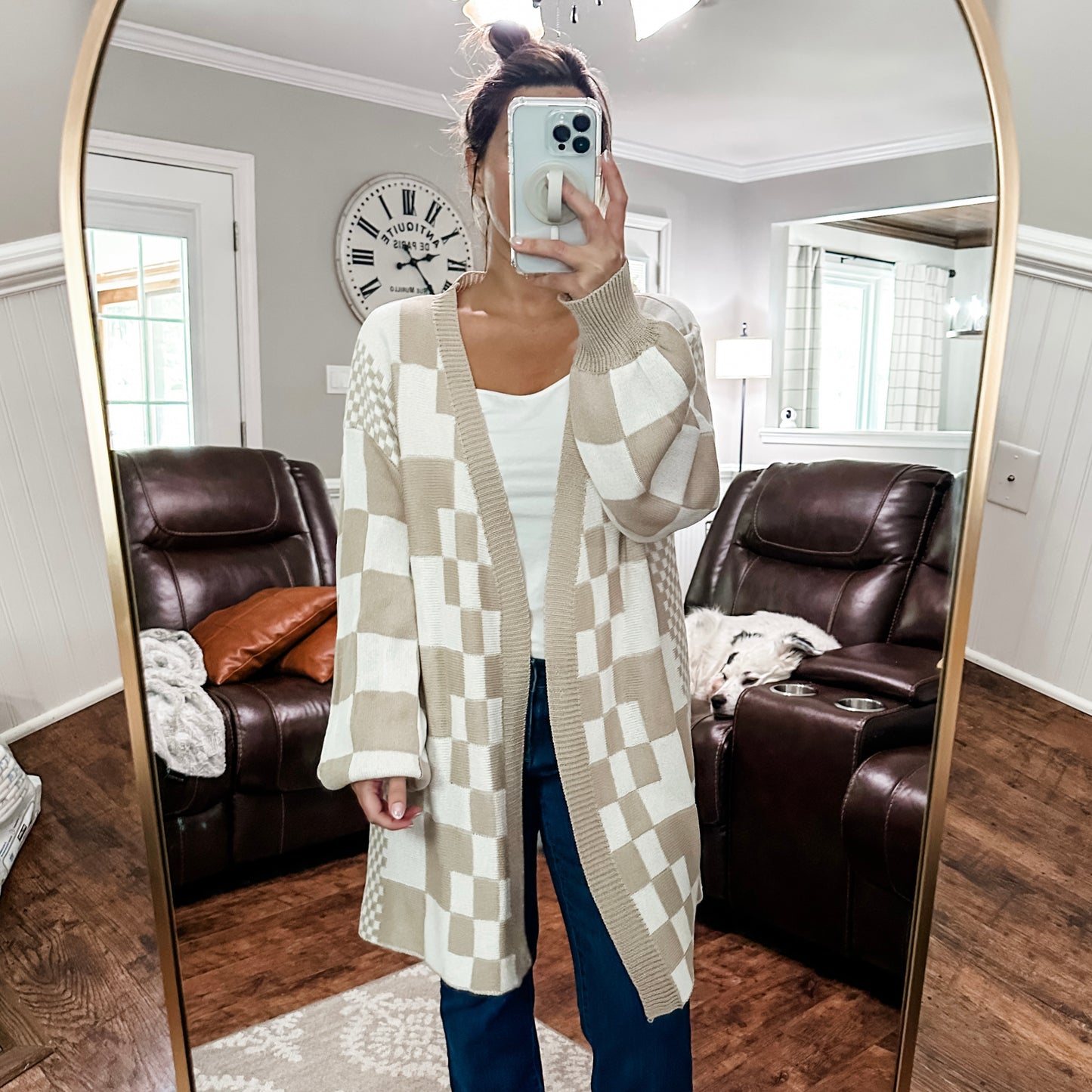 (L) Boutique Checkered Cardi