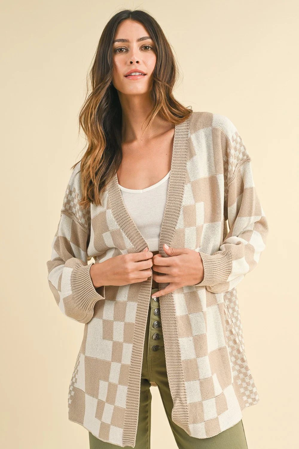 (L) Boutique Checkered Cardi