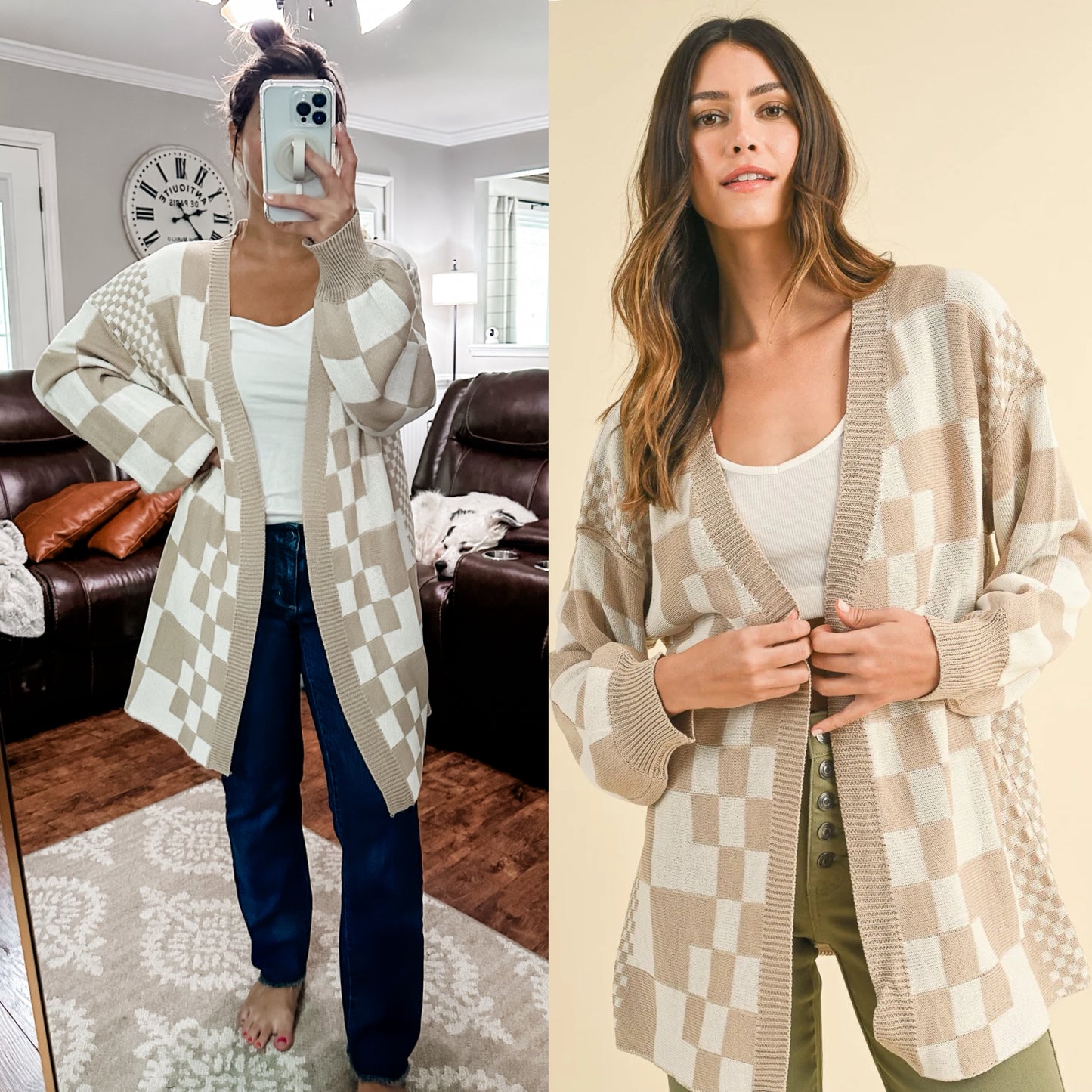 (L) Boutique Checkered Cardi