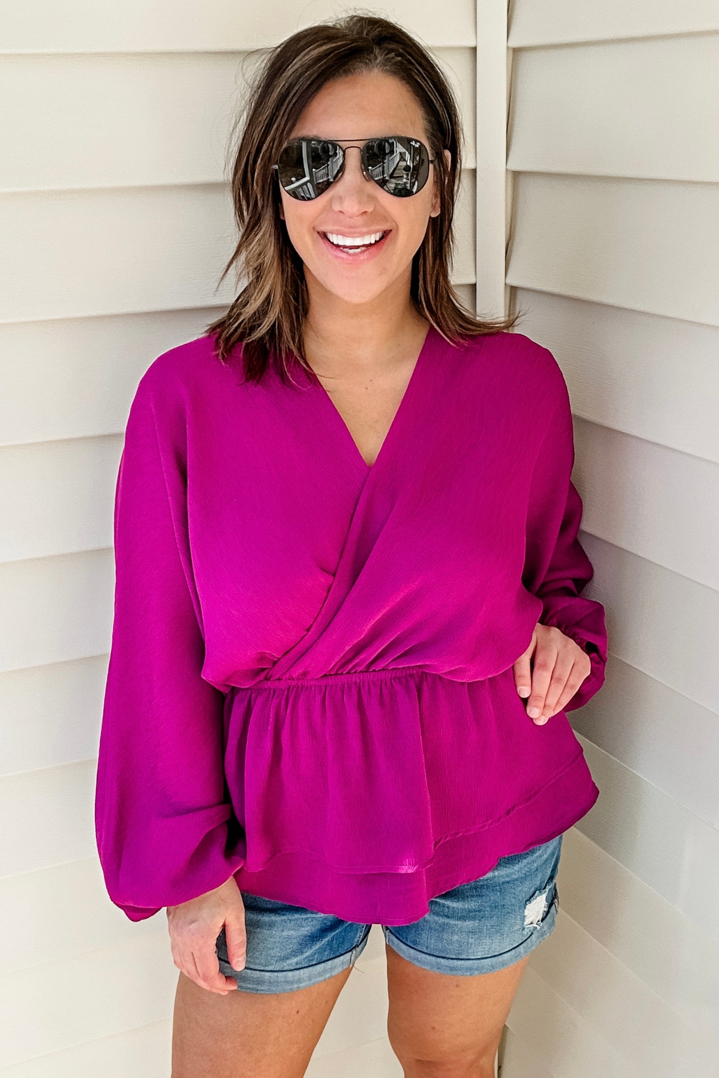 (L) Boutique Peplum Plum Blouse