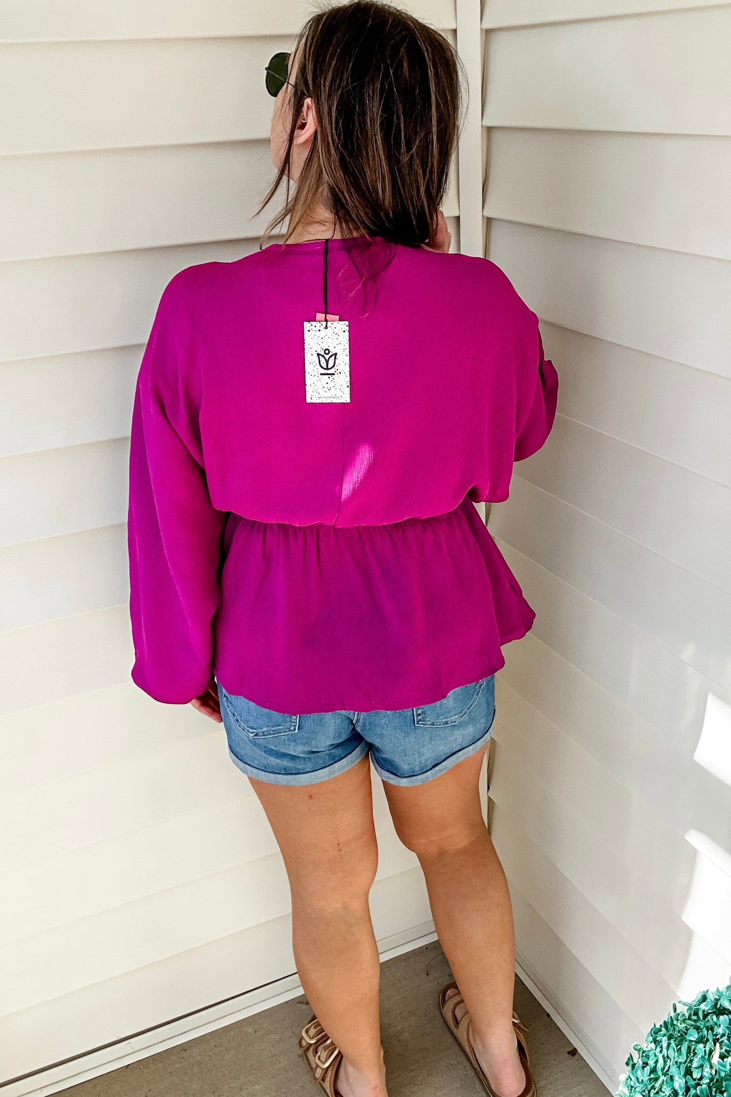 (L) Boutique Peplum Plum Blouse