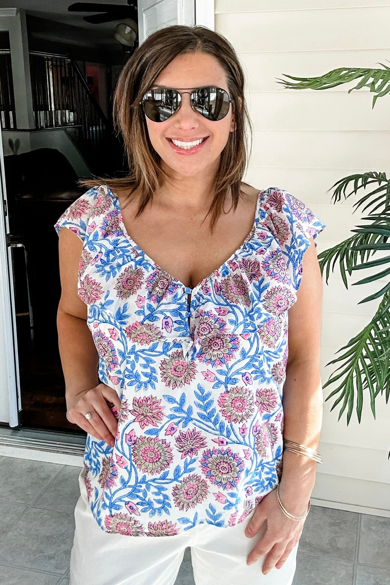 (L) J.Crew Floral Vine Ruffle Blouse
