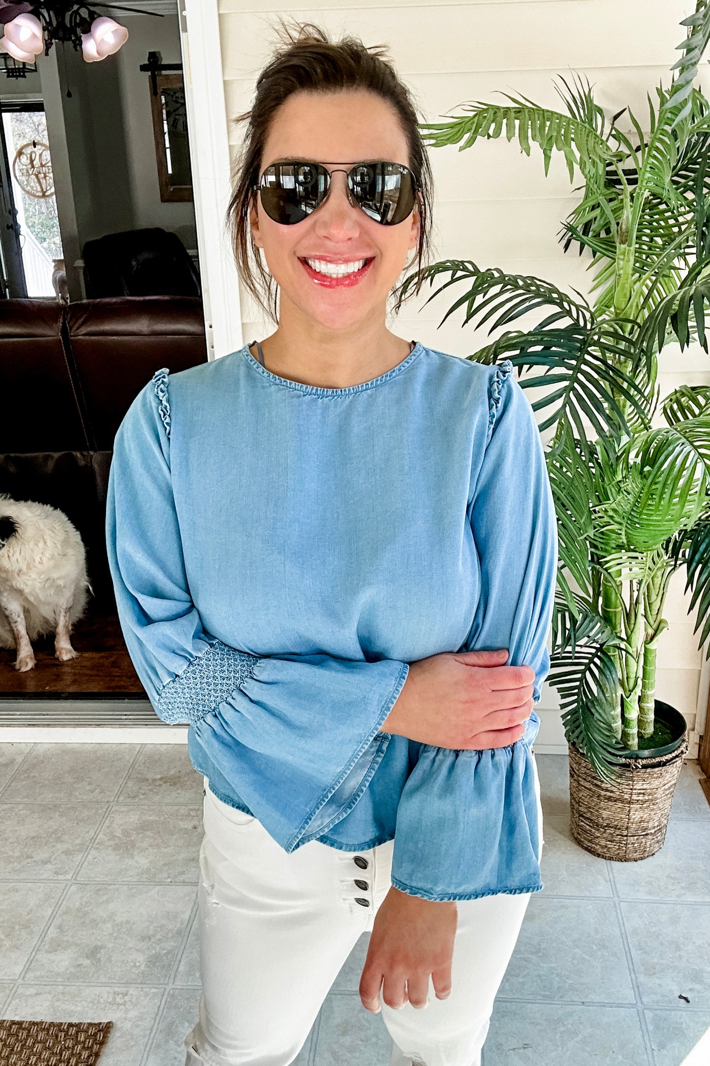 (L) Zara Chambray Top