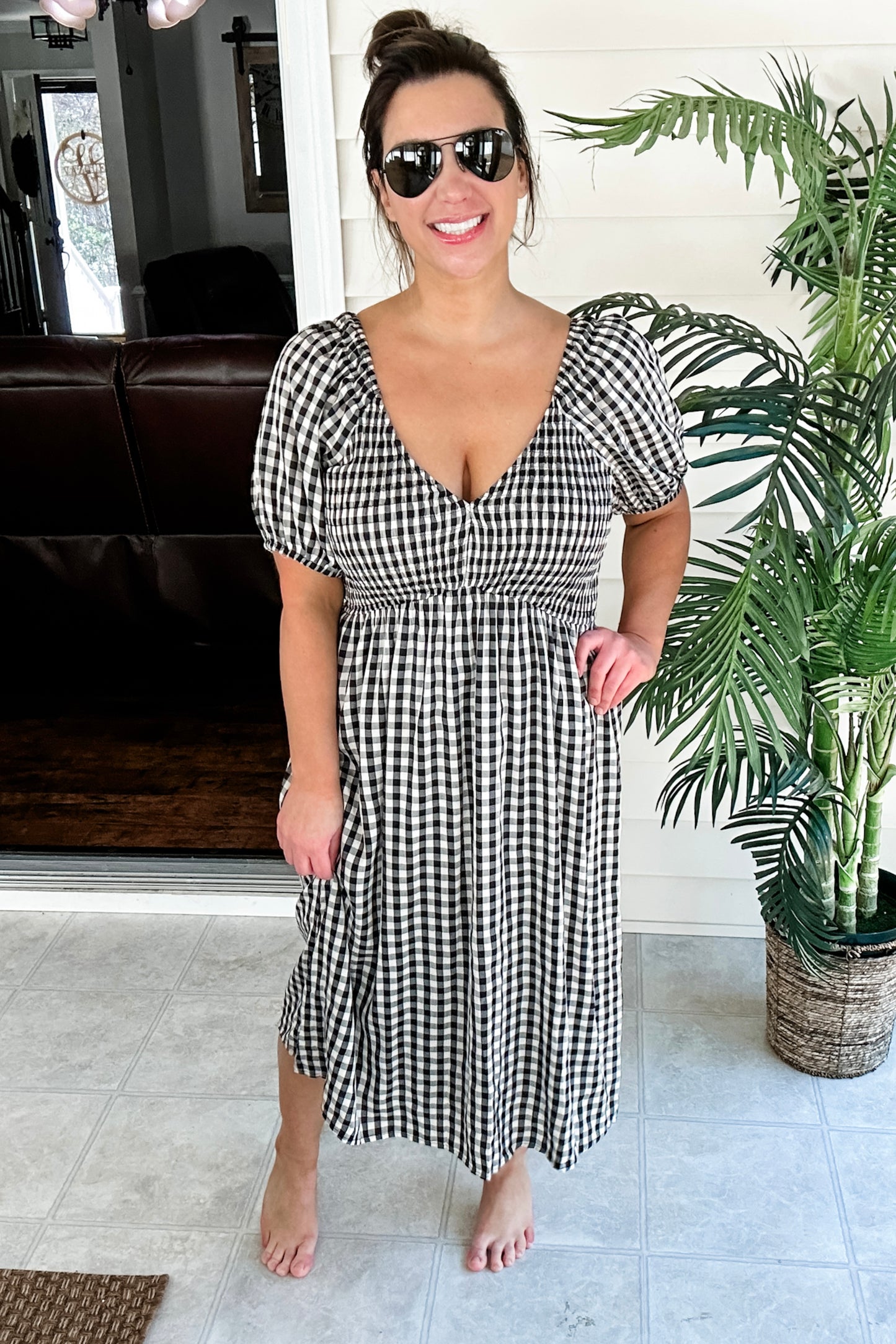 (L) Boutique Gingham Midi Dress