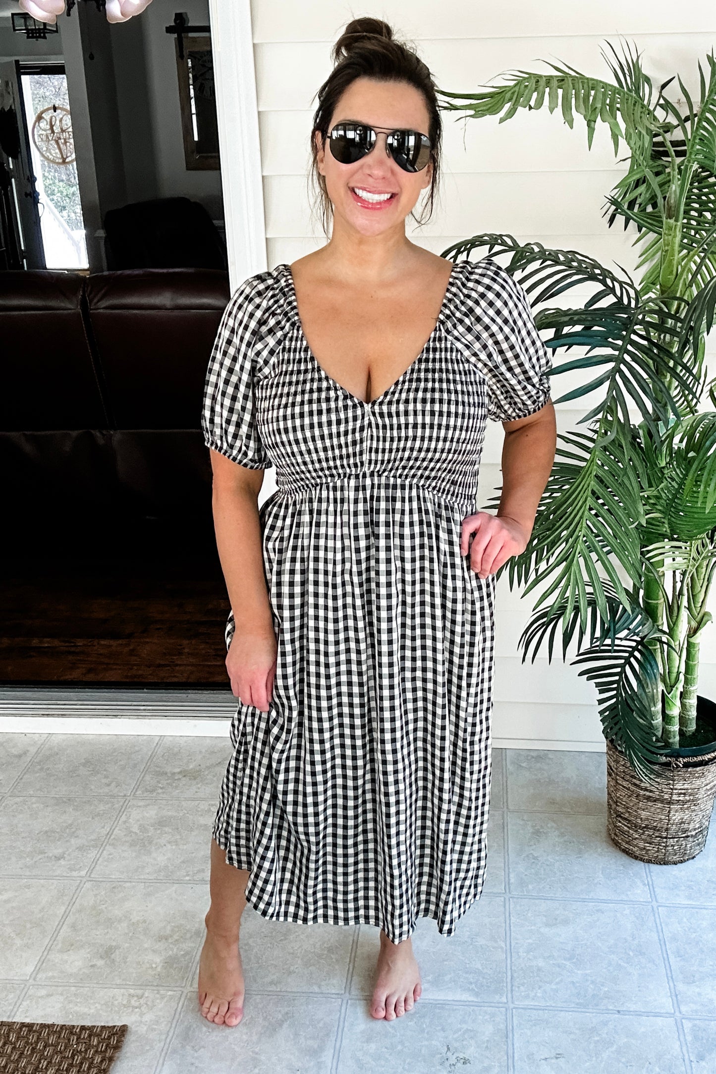 (L) Boutique Gingham Midi Dress