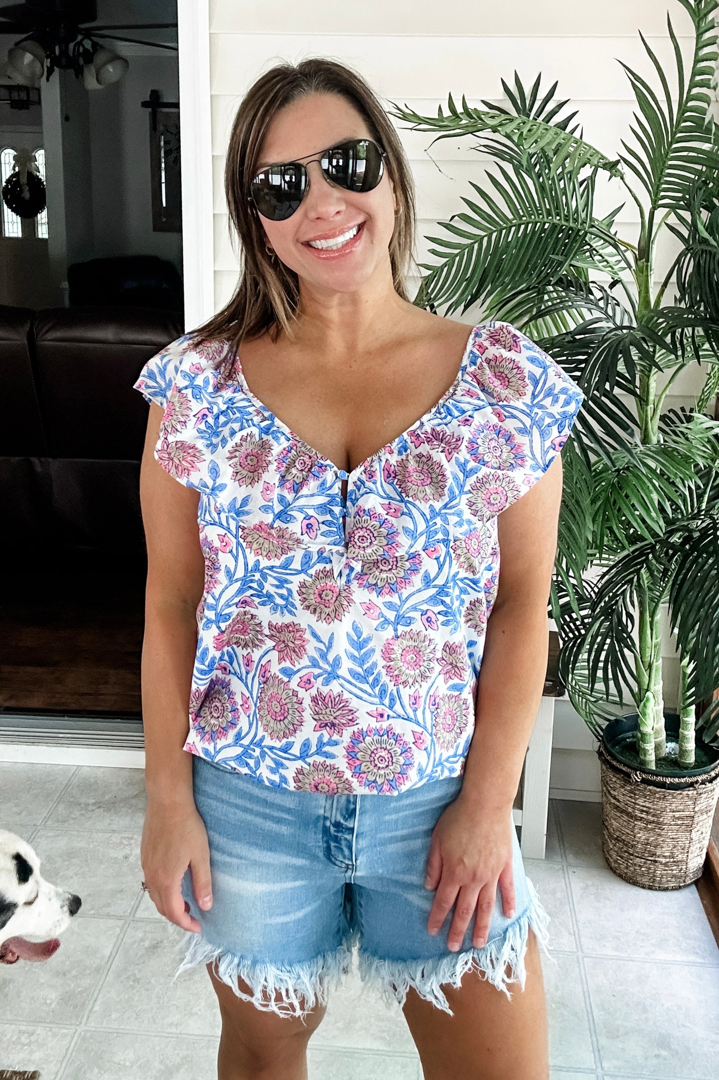 (L) J.Crew Floral Vine Ruffle Blouse