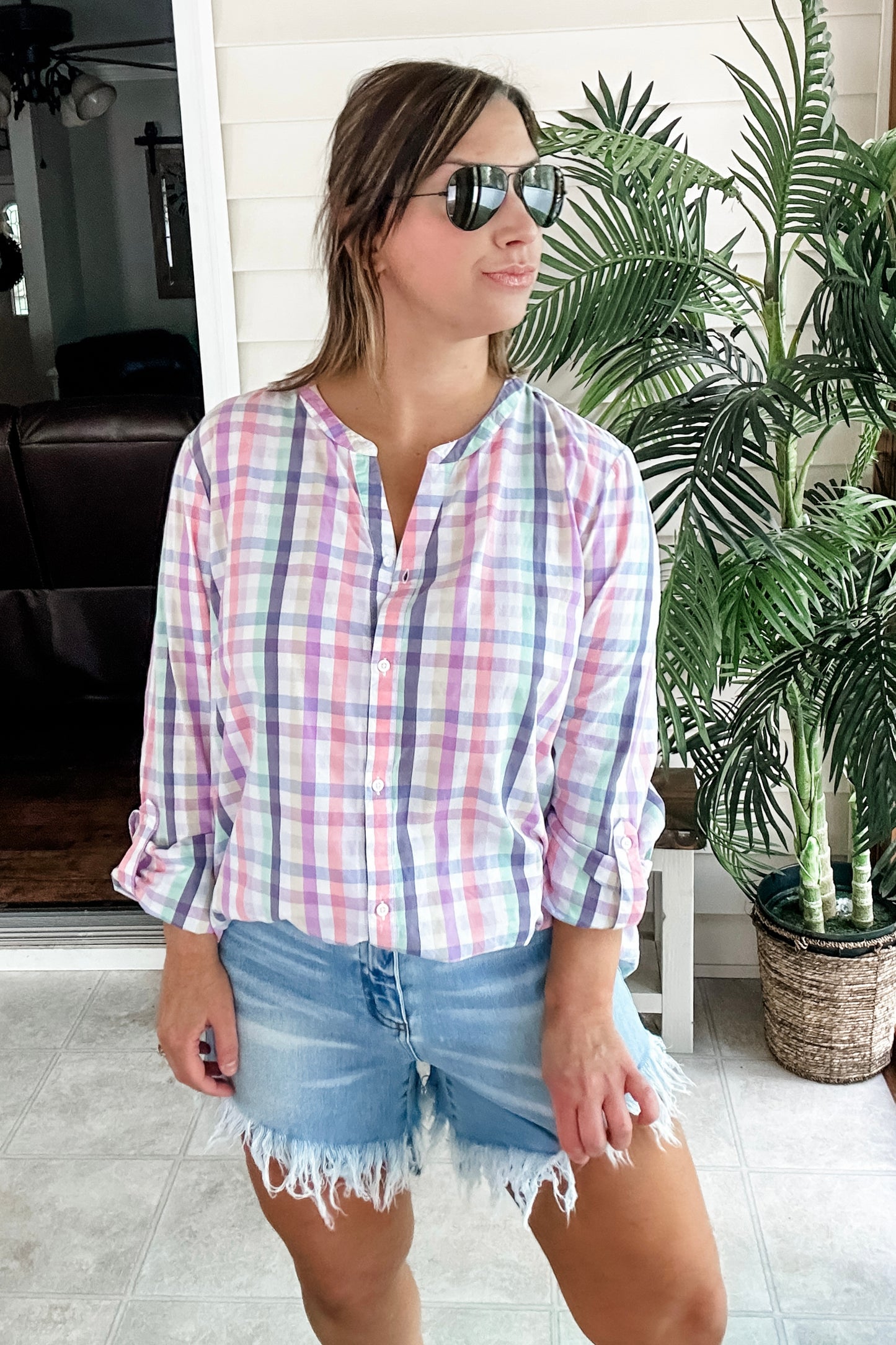 (XL) Talbots Spring Gingham Button Up