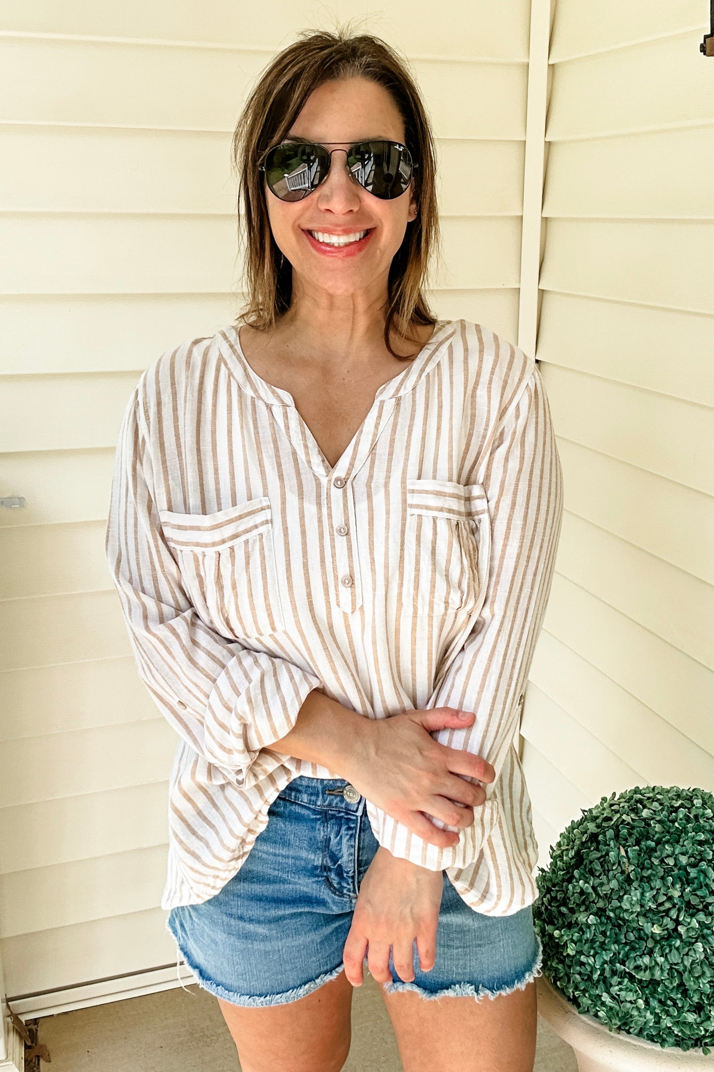 (XL) Beachy Striped Blouse
