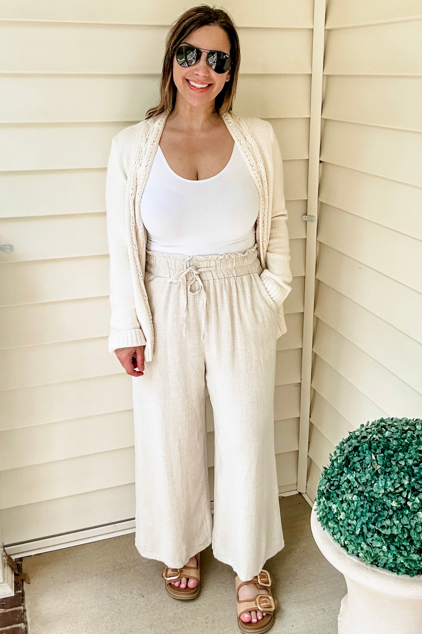 (L) Linen Wide Leg Pant