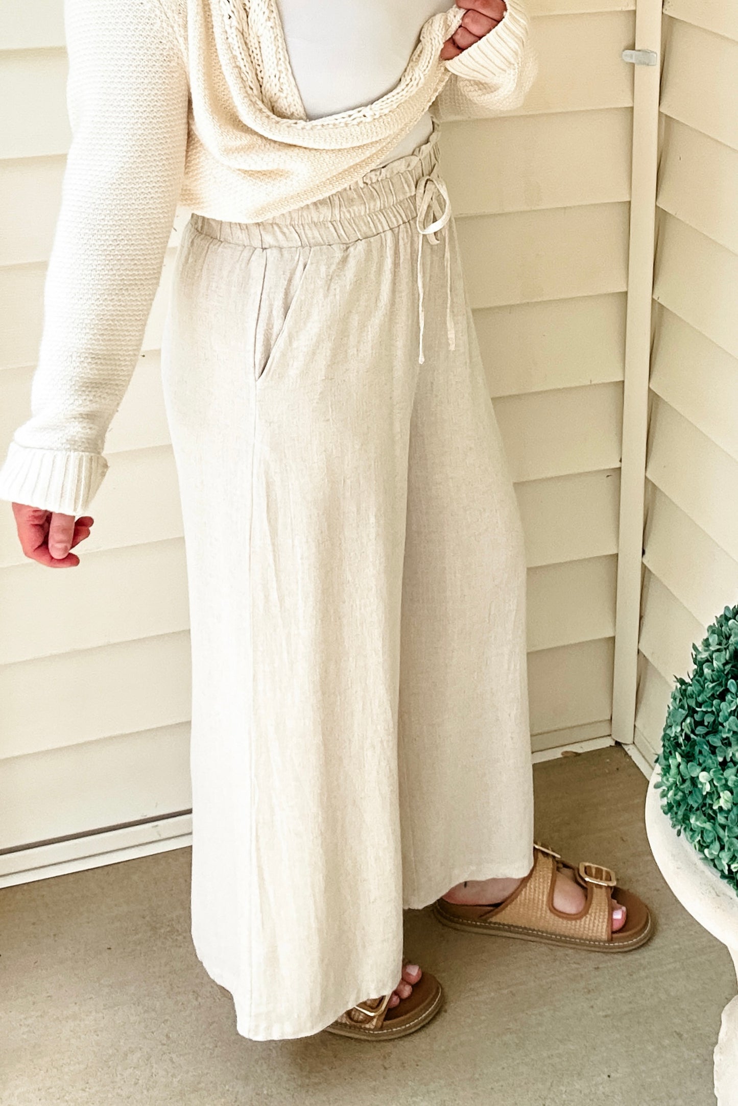 (L) Linen Wide Leg Pant