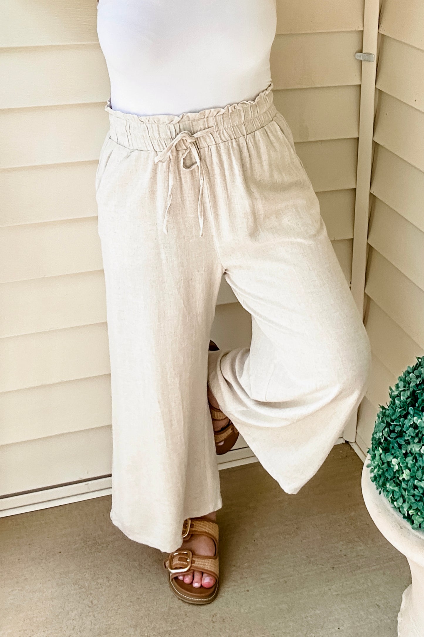 (L) Linen Wide Leg Pant