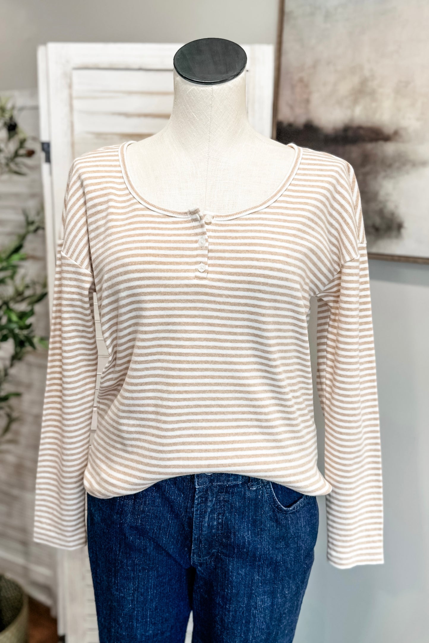 (M) Haven Stripe Henley Top