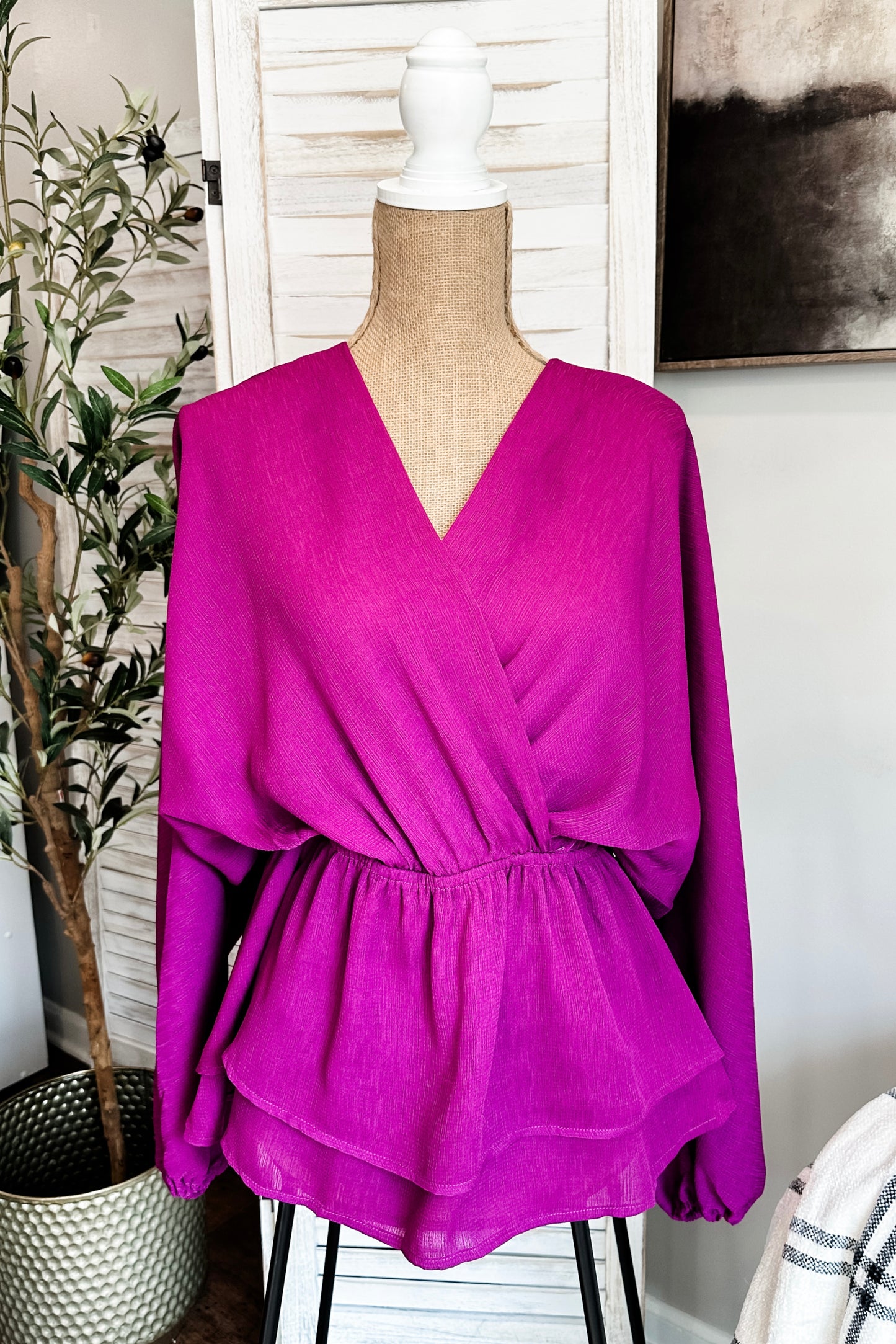 (L) Boutique Peplum Plum Blouse