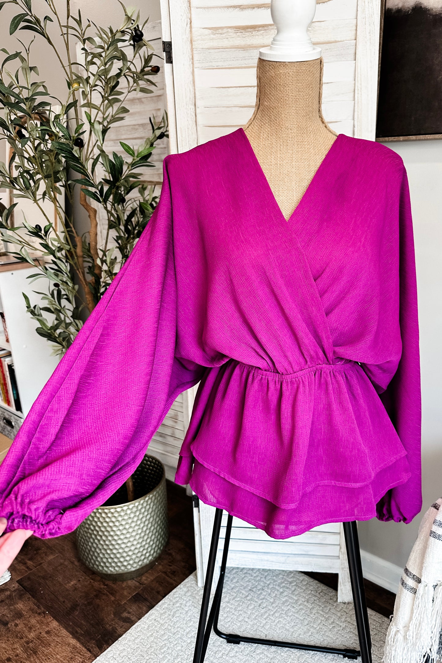 (L) Boutique Peplum Plum Blouse