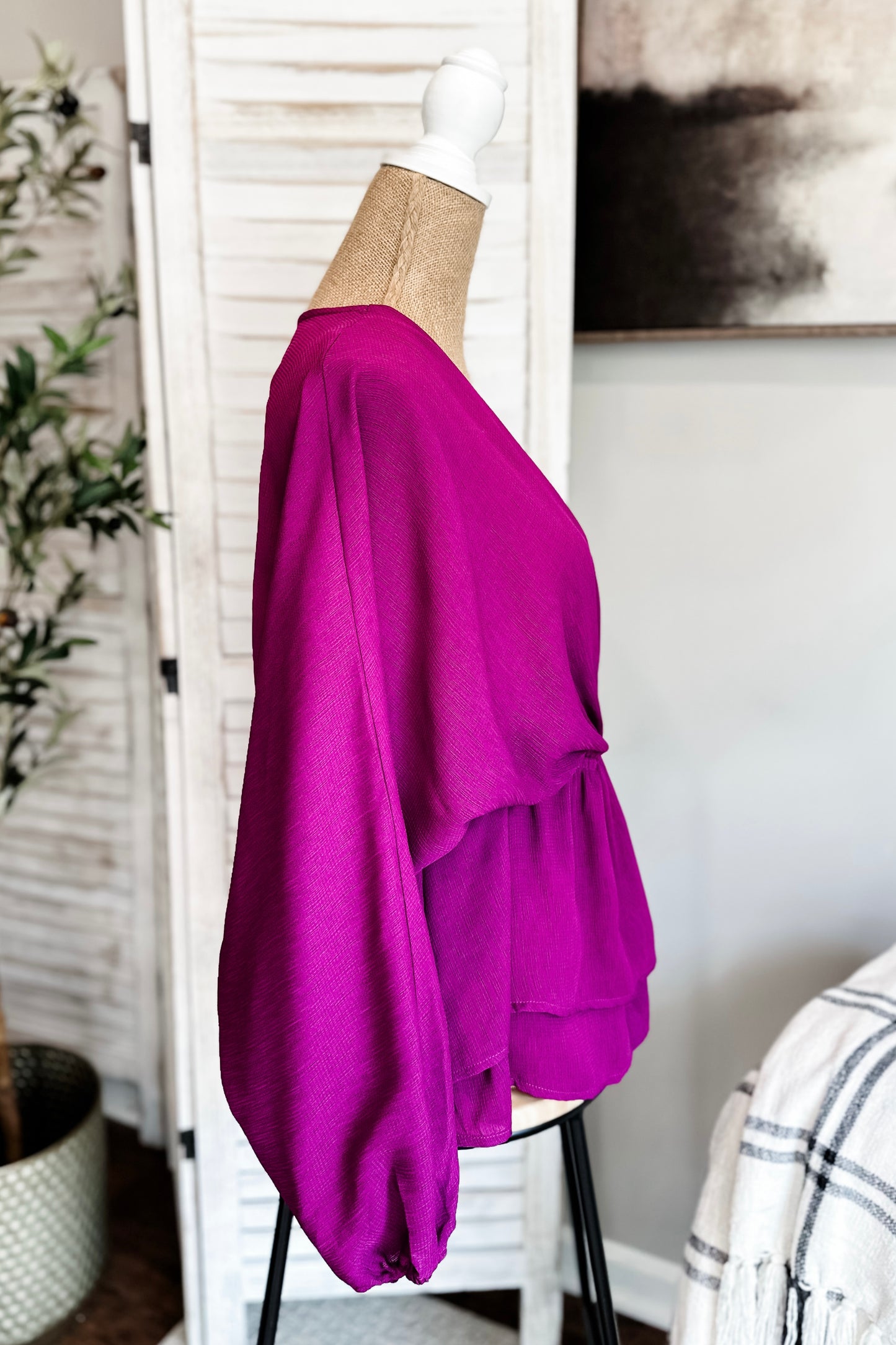 (L) Boutique Peplum Plum Blouse