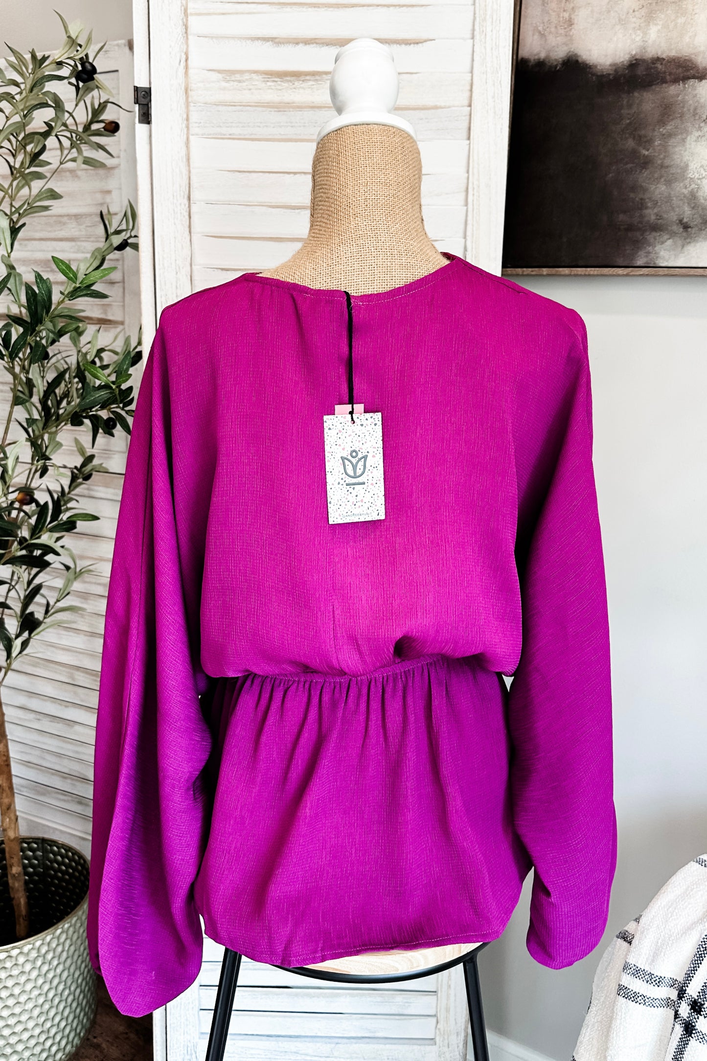 (L) Boutique Peplum Plum Blouse