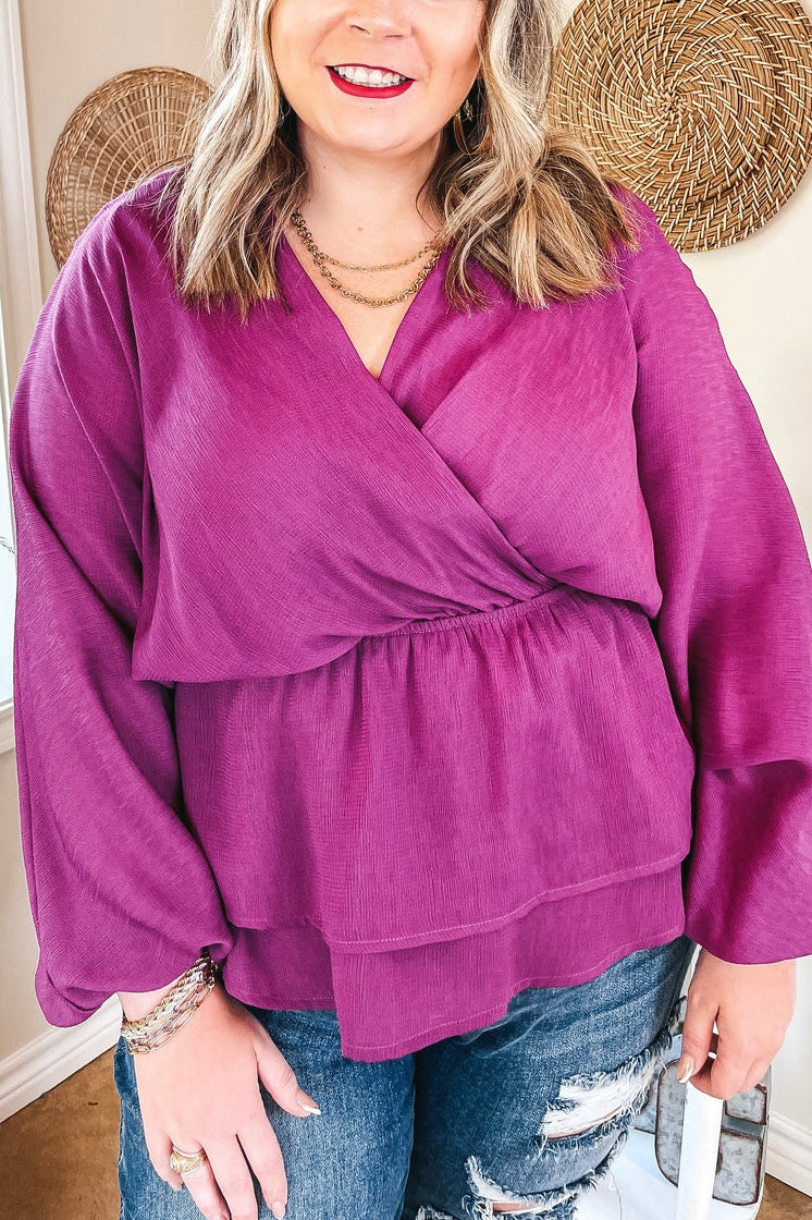 (L) Boutique Peplum Plum Blouse