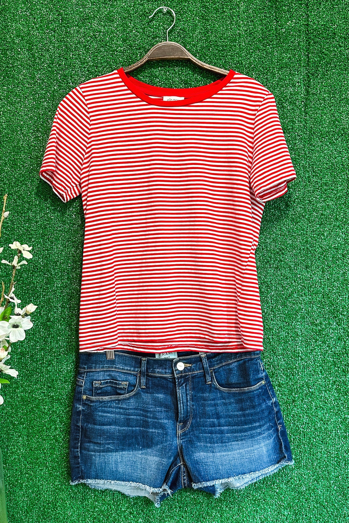 (M) Ella Moss Red Stripe Tee