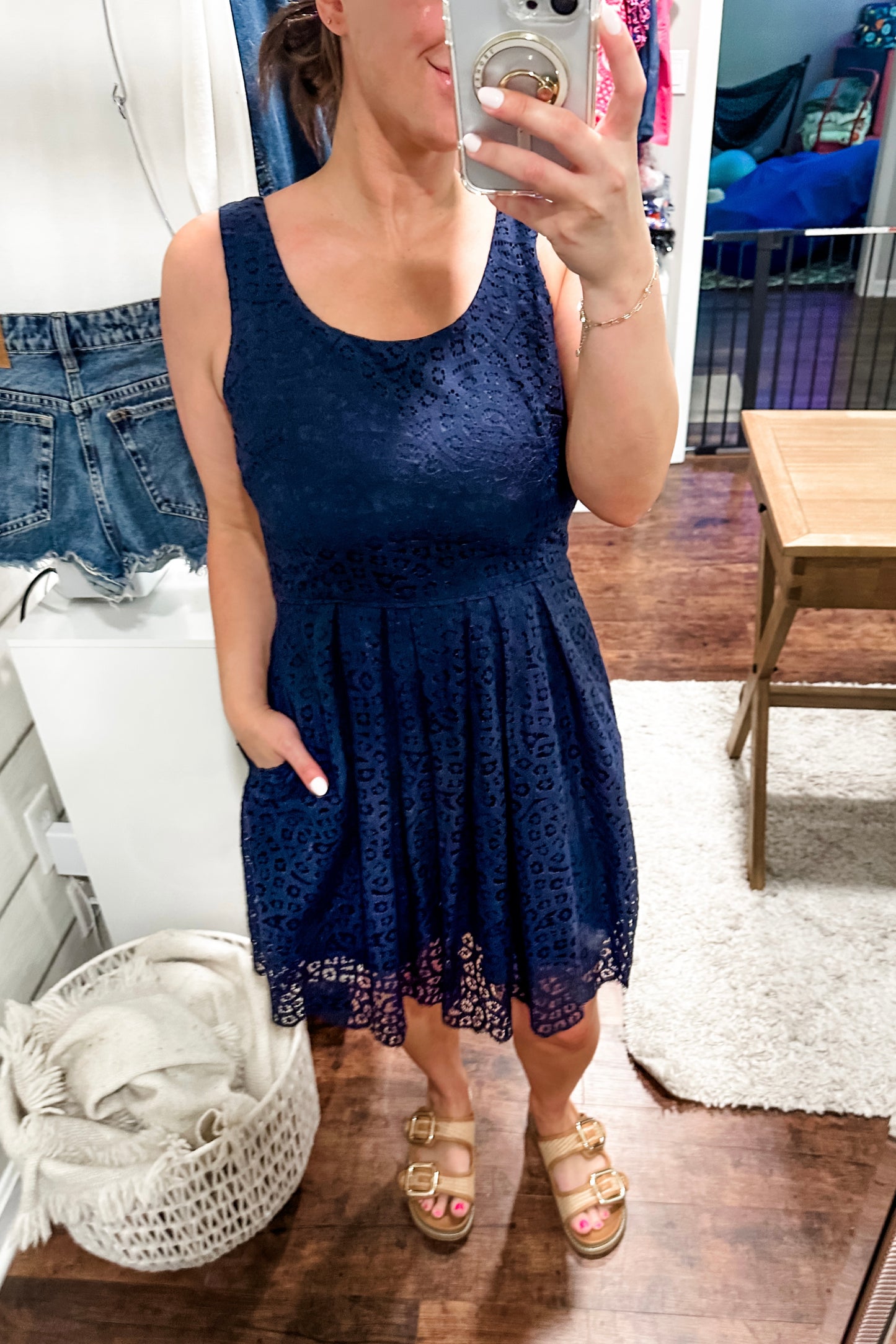 (6) J.Crew Eyelet Dress Navy