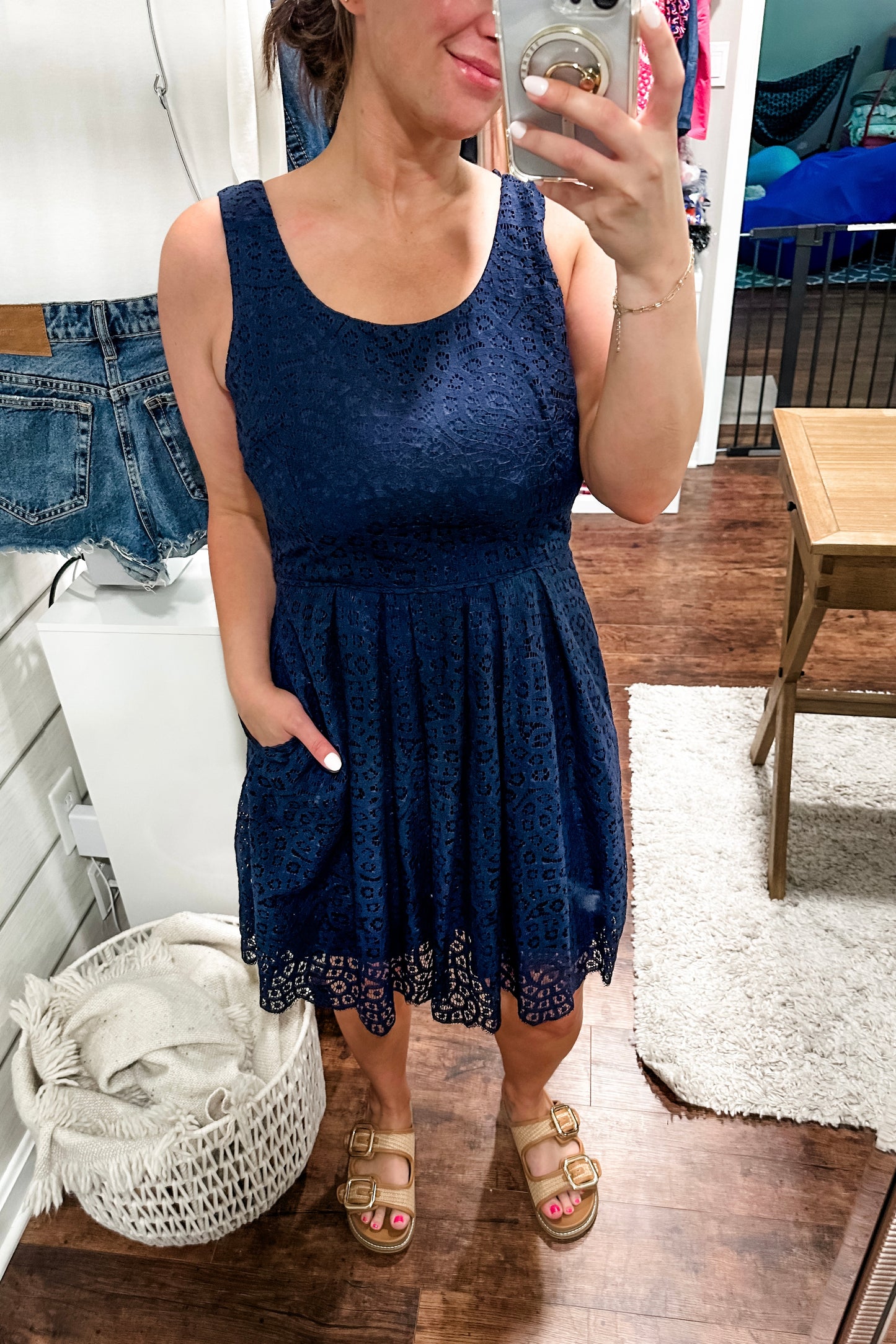 (6) J.Crew Eyelet Dress Navy