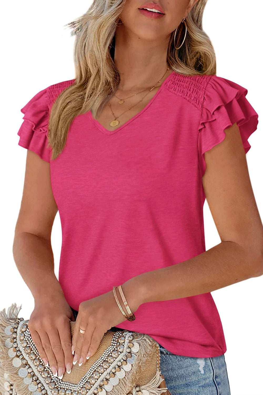 (L) Pink Ruffle Top