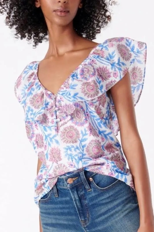 (L) J.Crew Floral Vine Ruffle Blouse