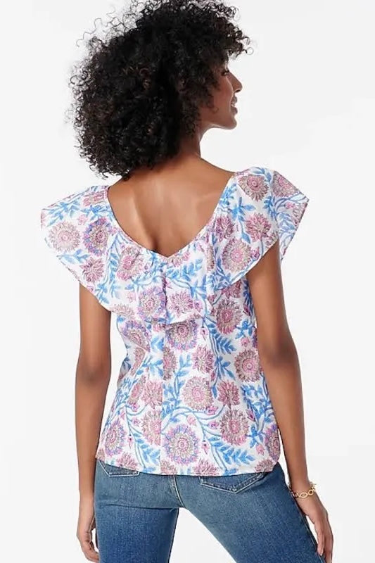 (L) J.Crew Floral Vine Ruffle Blouse