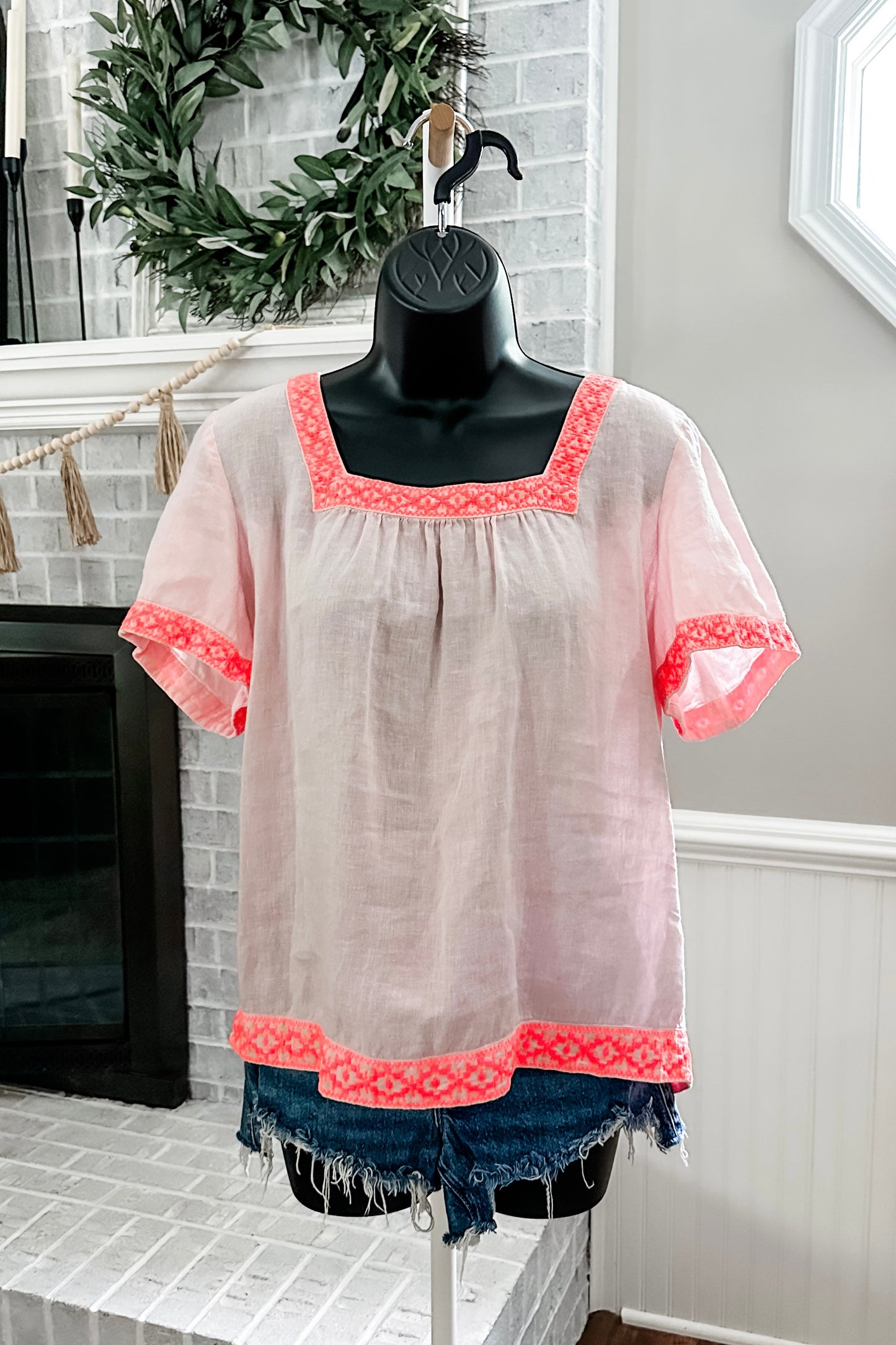 (M) J.Crew Linen Emb Blouse