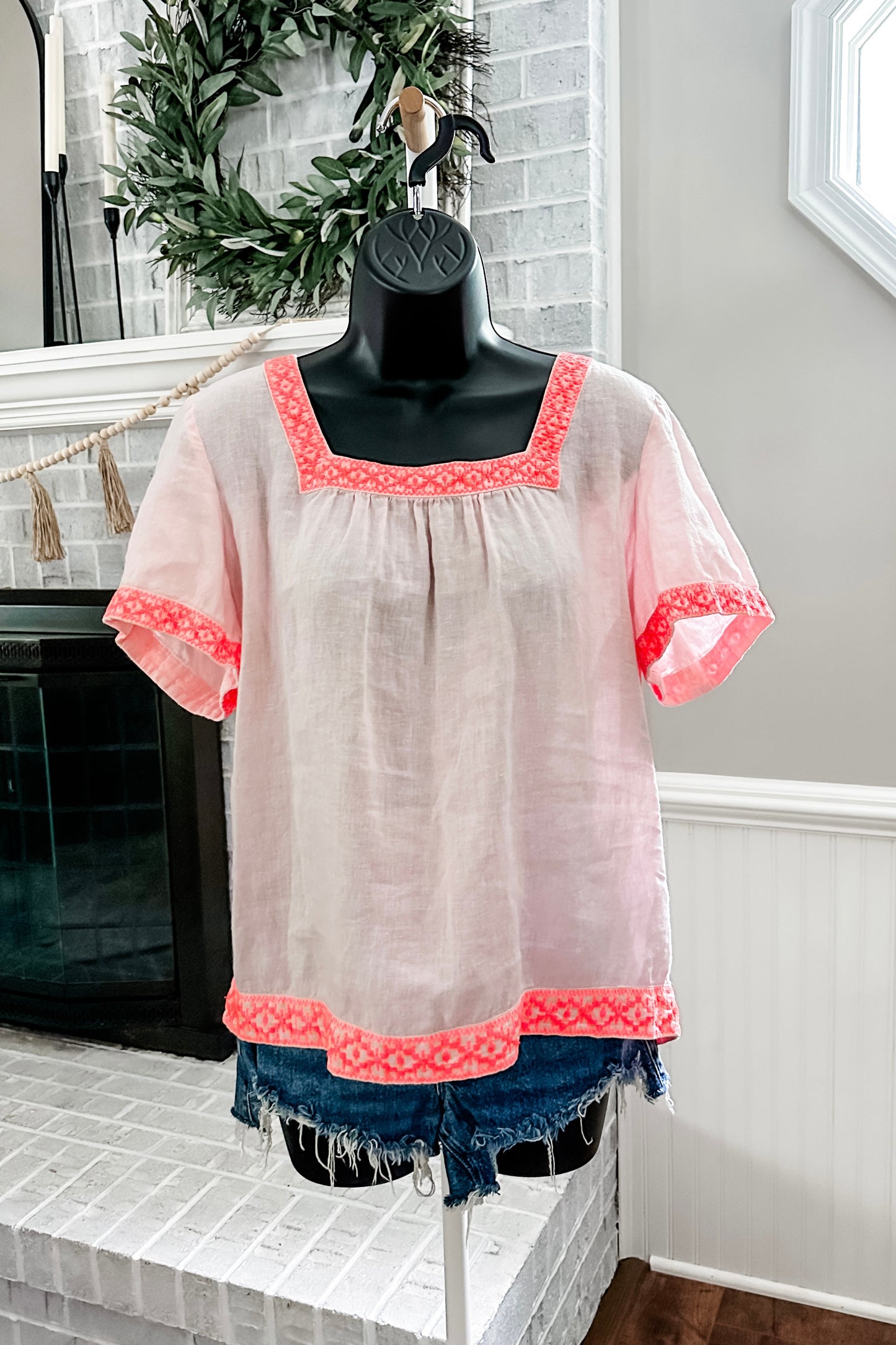 (M) J.Crew Linen Emb Blouse