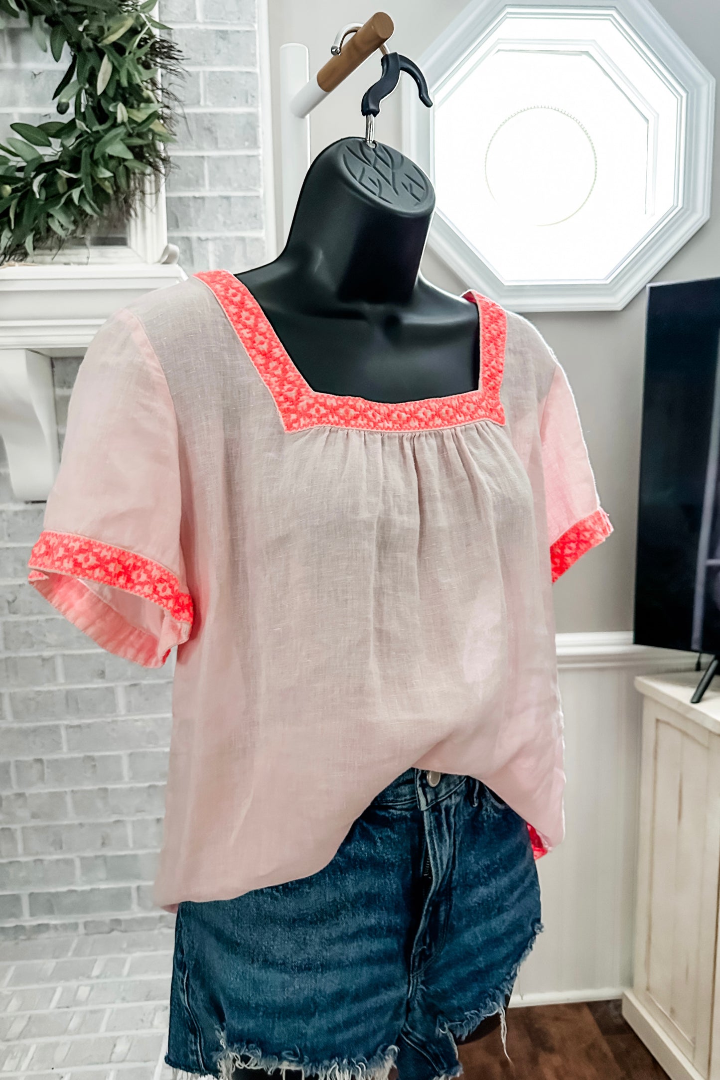 (M) J.Crew Linen Emb Blouse