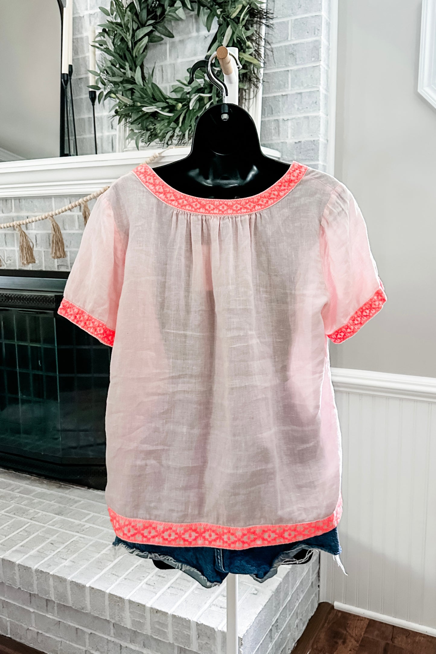 (M) J.Crew Linen Emb Blouse