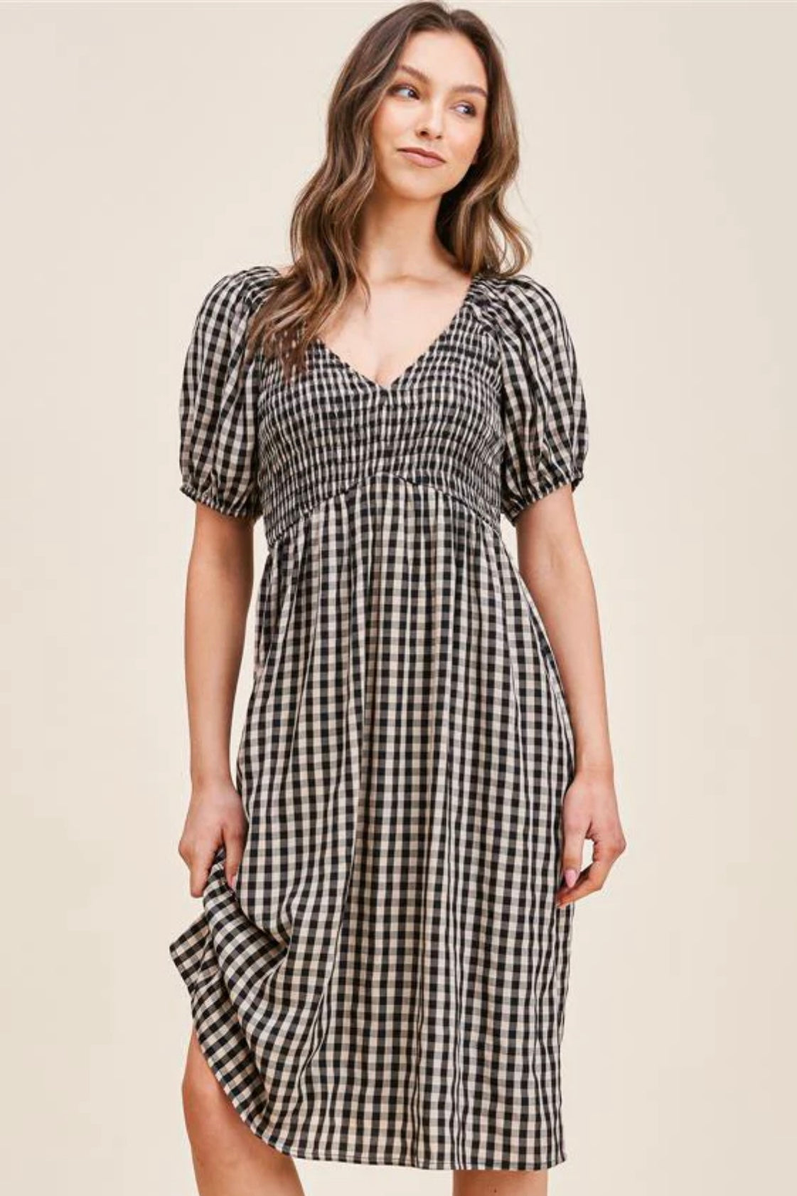 (L) Boutique Gingham Midi Dress