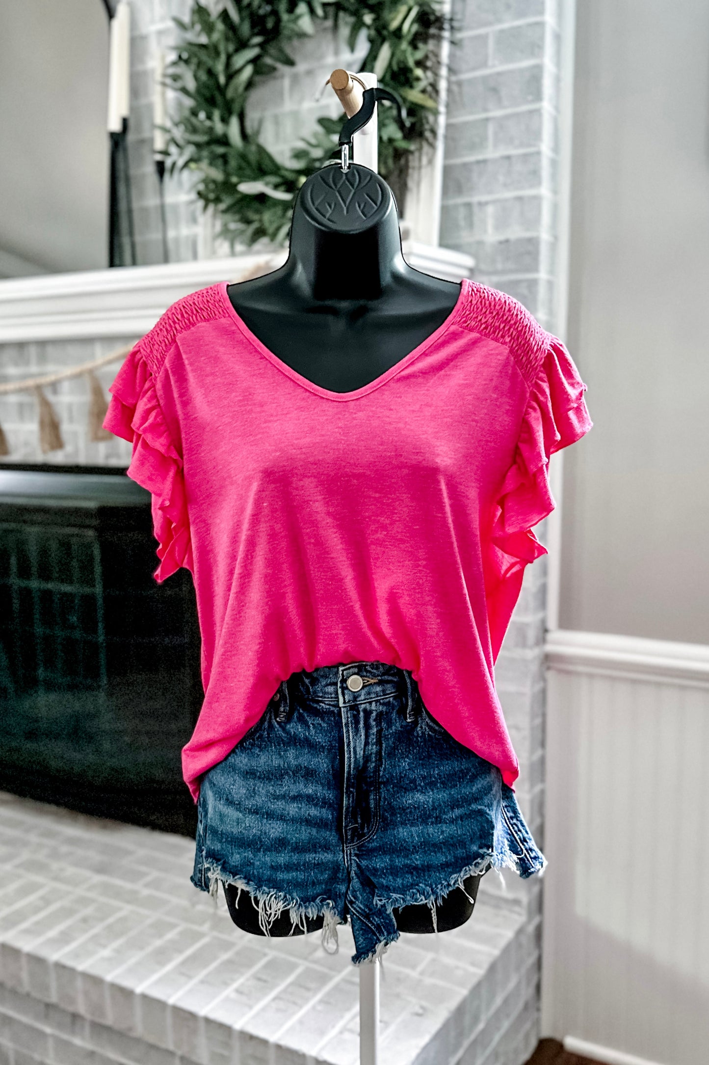 (L) Pink Ruffle Top