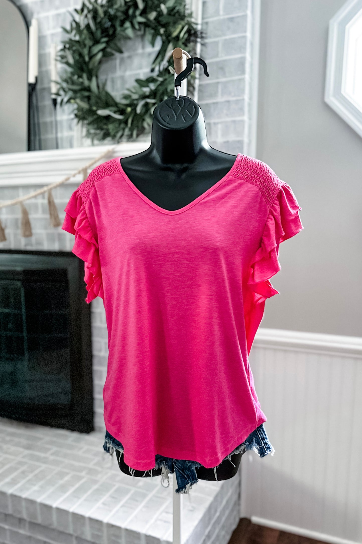(L) Pink Ruffle Top