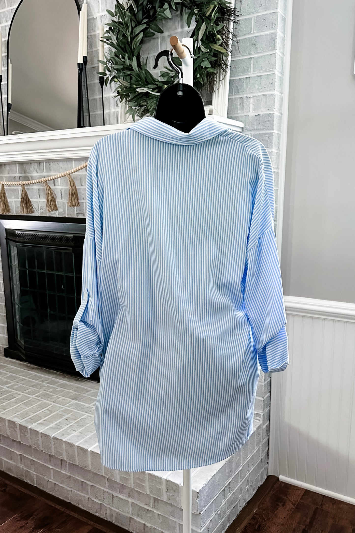 (L) Blue Stripe Button Up