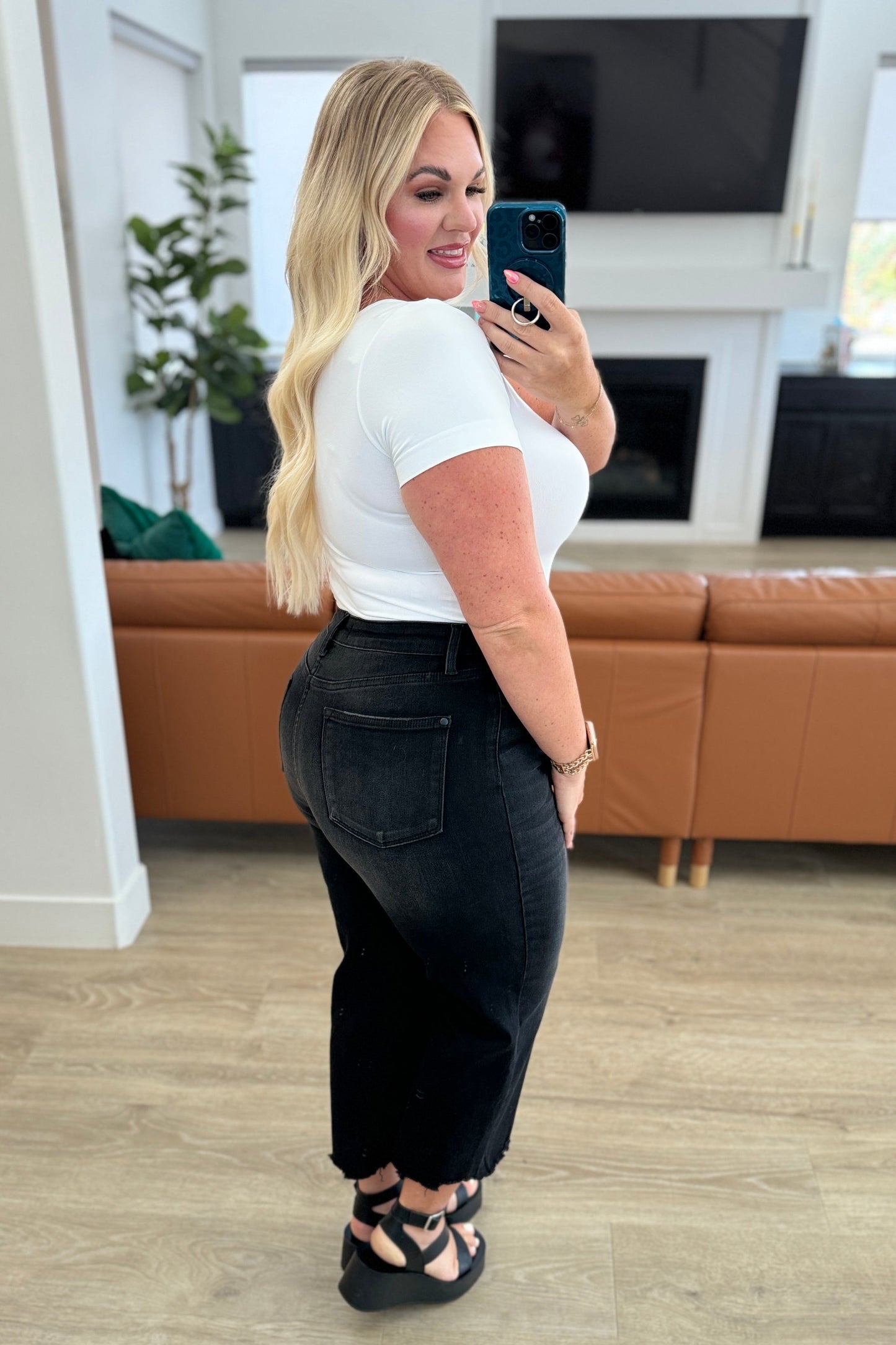 JB High Rise Button Fly Wide Leg Crop Jeans
