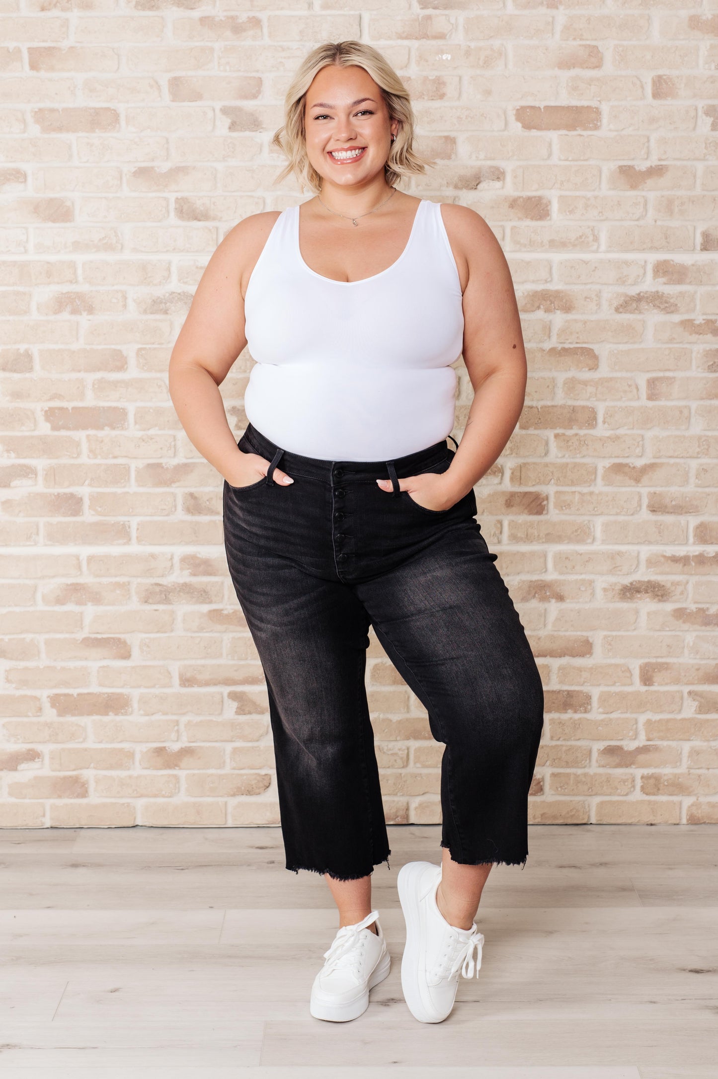 JB High Rise Button Fly Wide Leg Crop Jeans