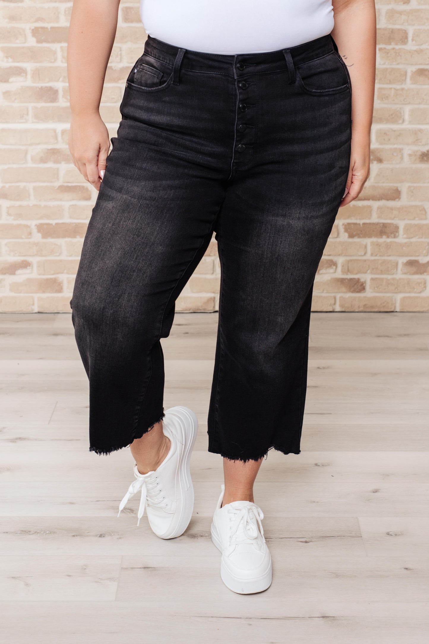 JB High Rise Button Fly Wide Leg Crop Jeans