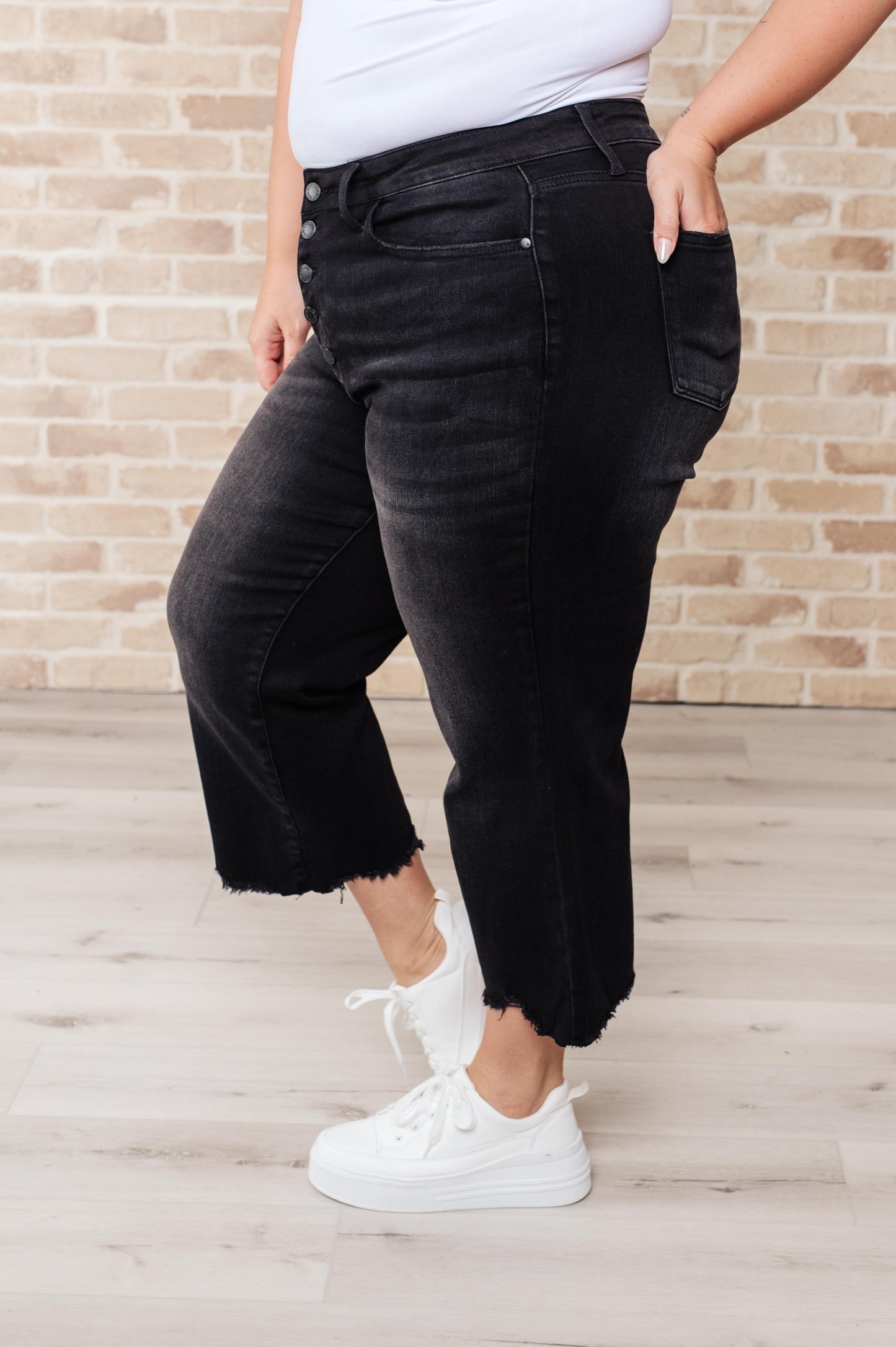 JB High Rise Button Fly Wide Leg Crop Jeans