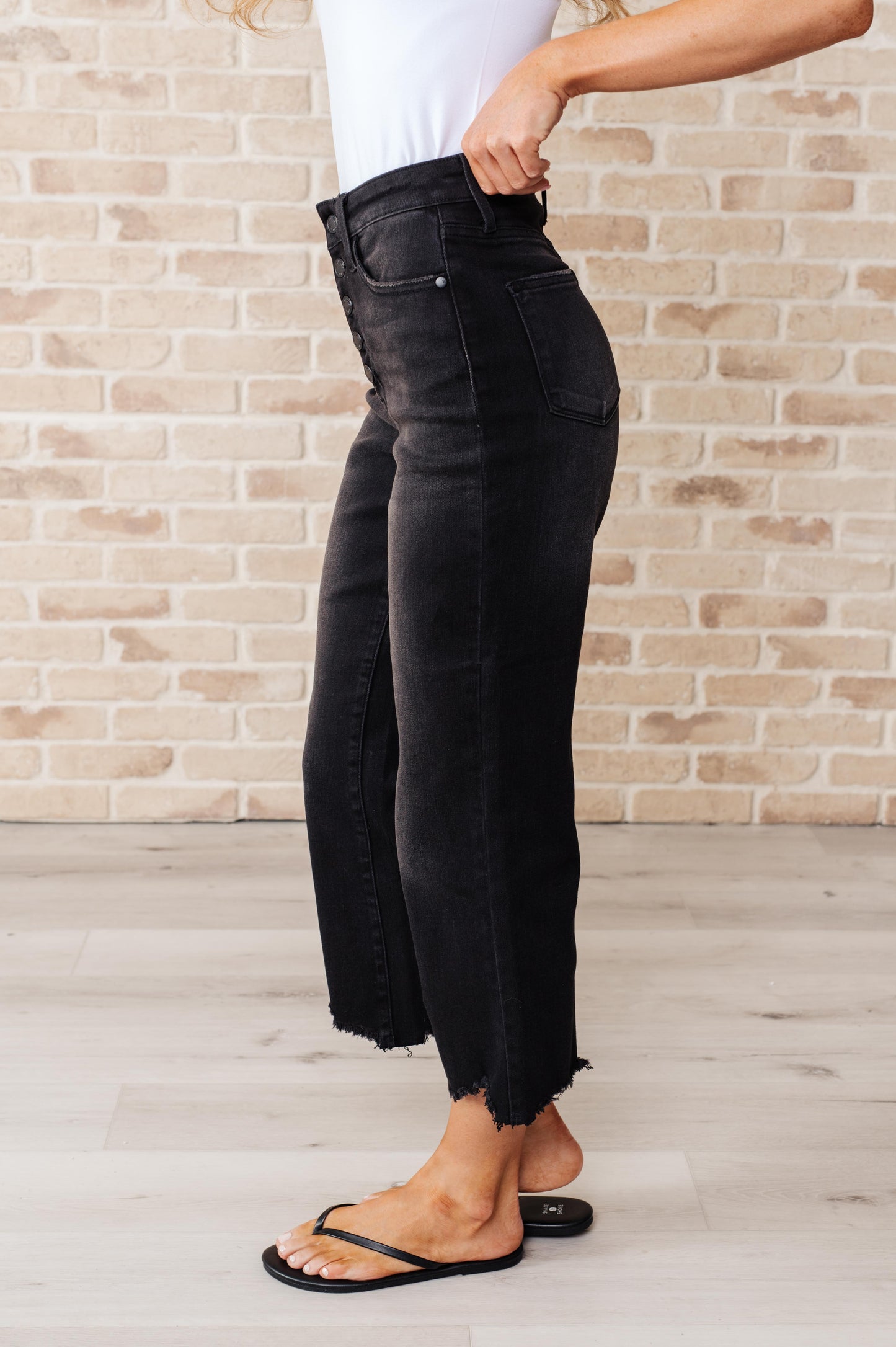 JB High Rise Button Fly Wide Leg Crop Jeans