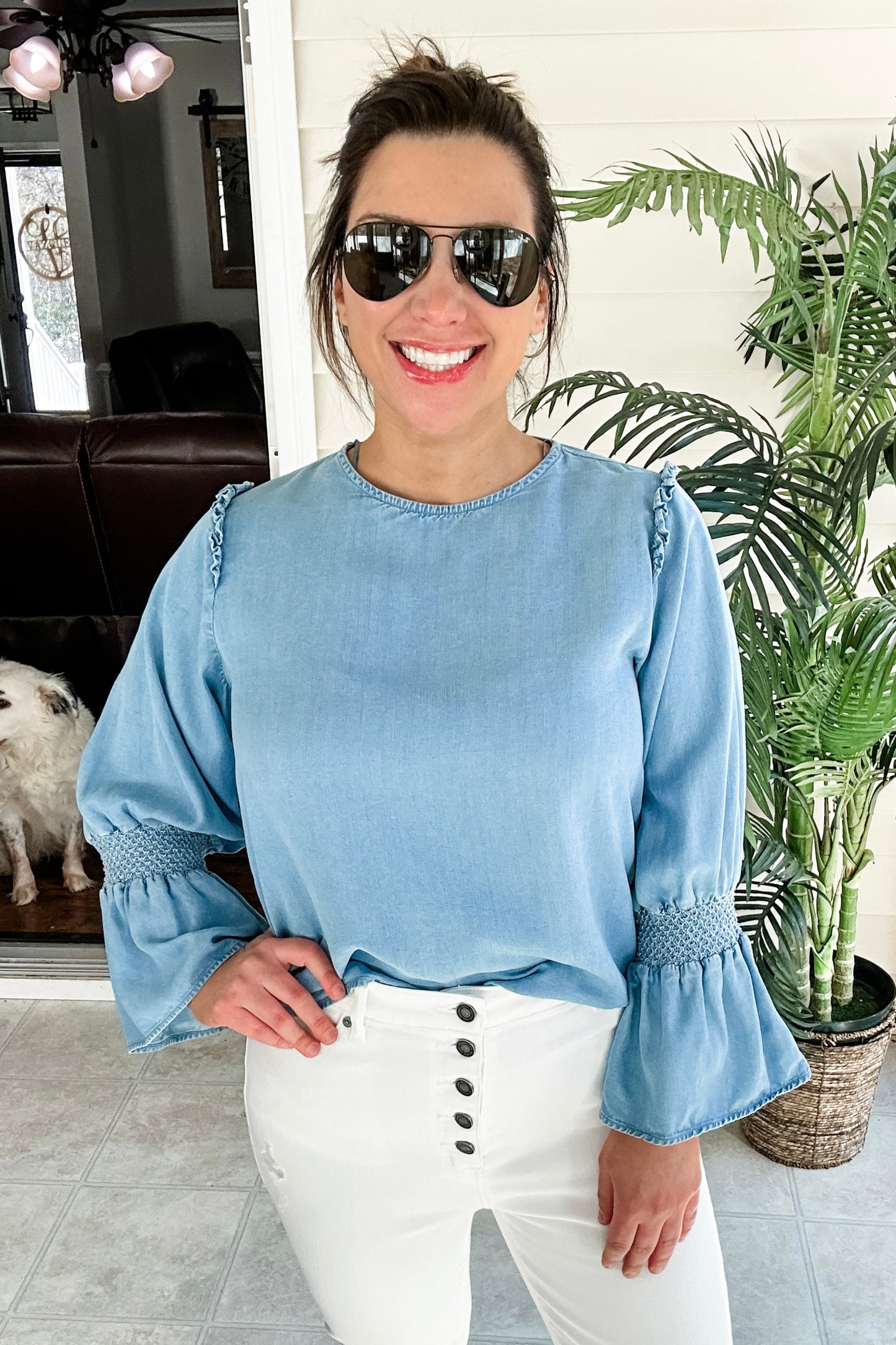 (L) Zara Chambray Top