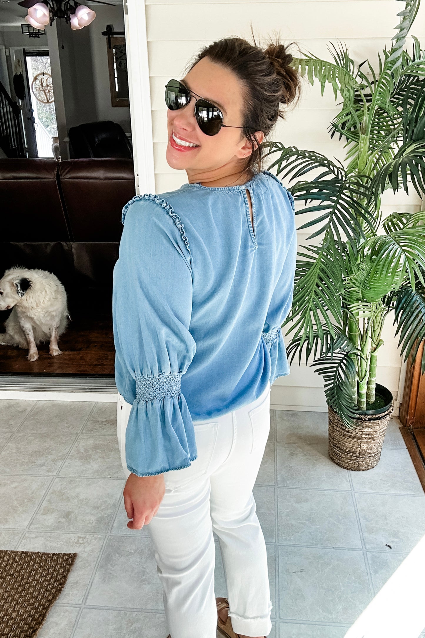 (L) Zara Chambray Top