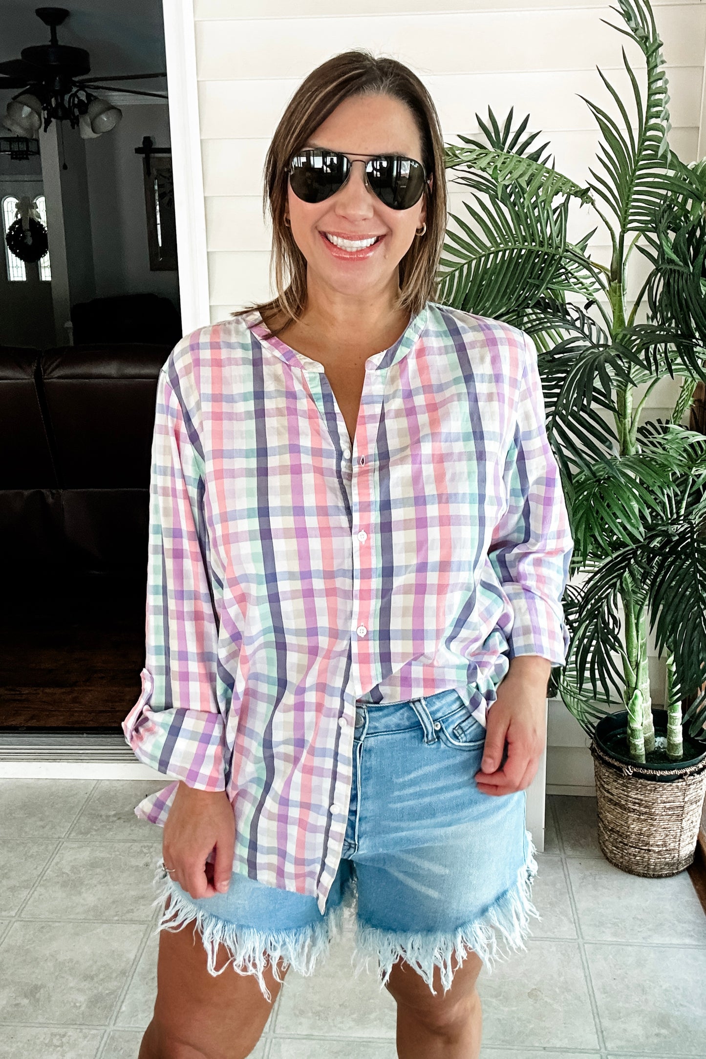 (XL) Talbots Spring Gingham Button Up