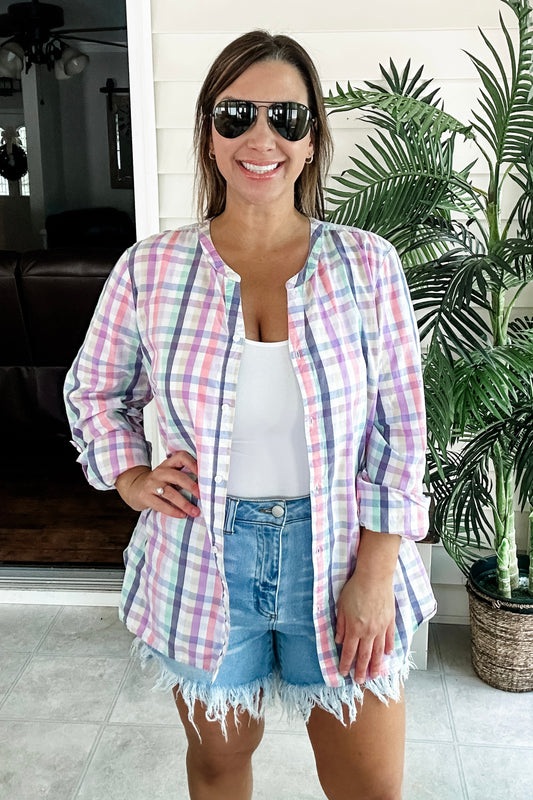 (XL) Talbots Spring Gingham Button Up