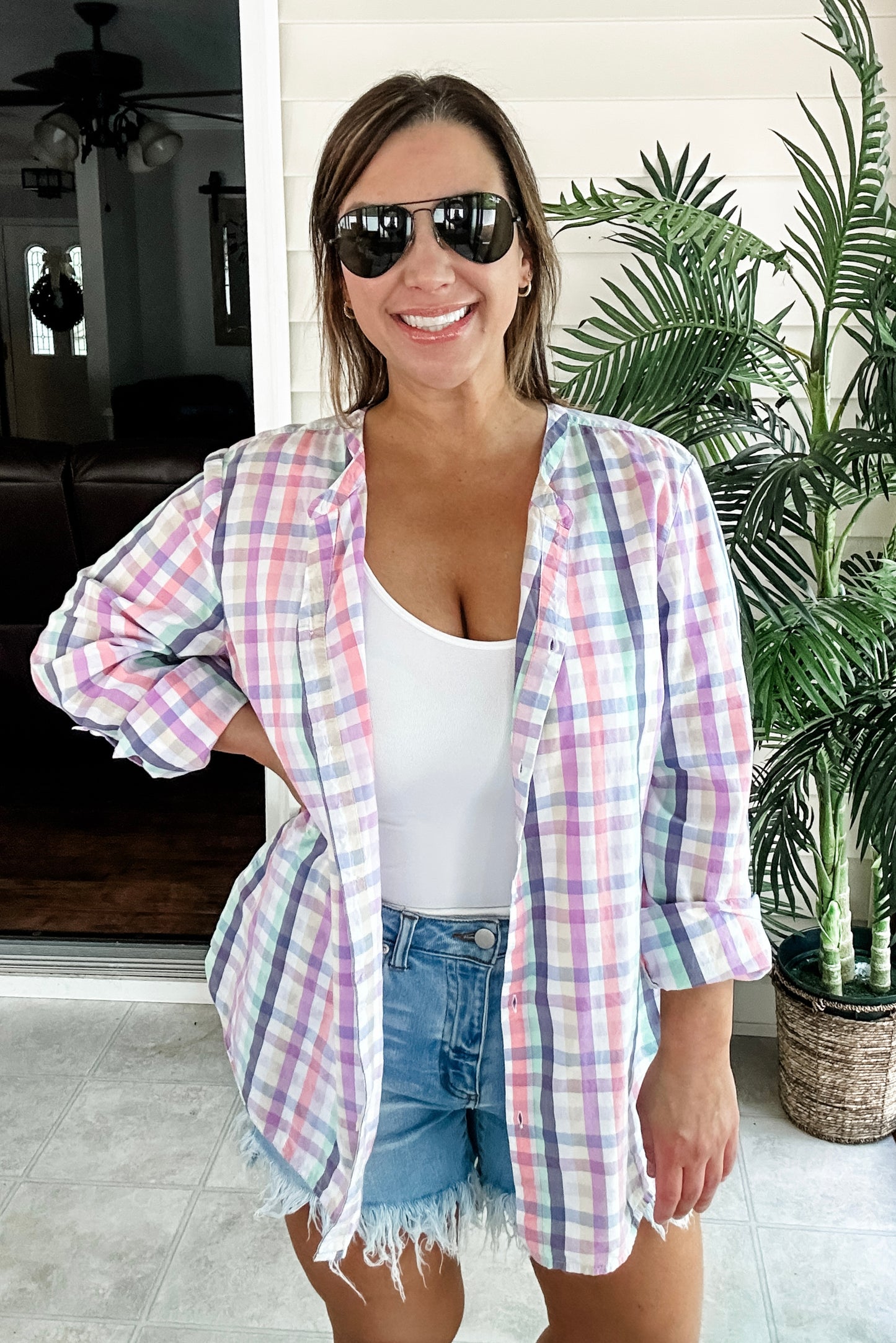 (XL) Talbots Spring Gingham Button Up