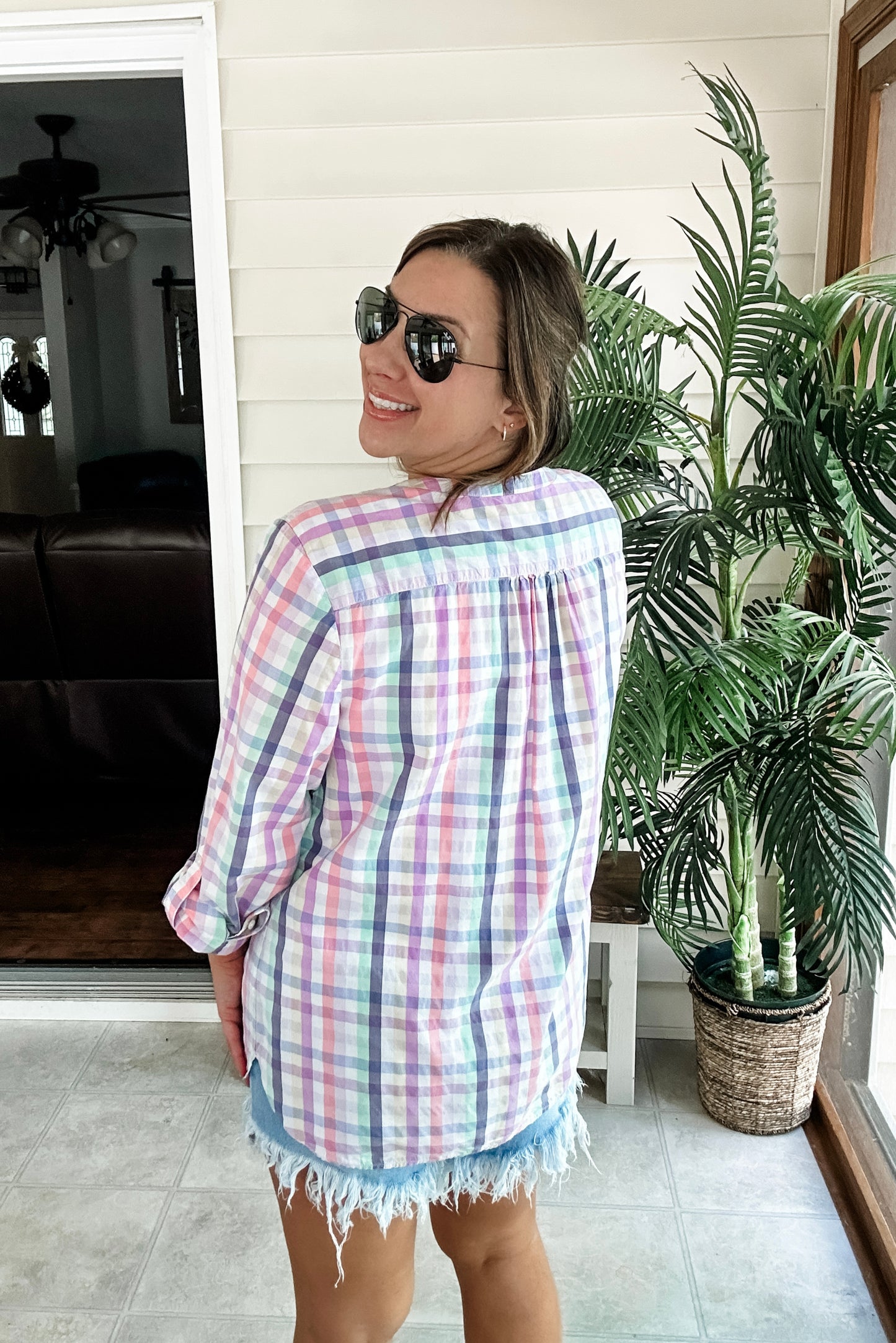 (XL) Talbots Spring Gingham Button Up