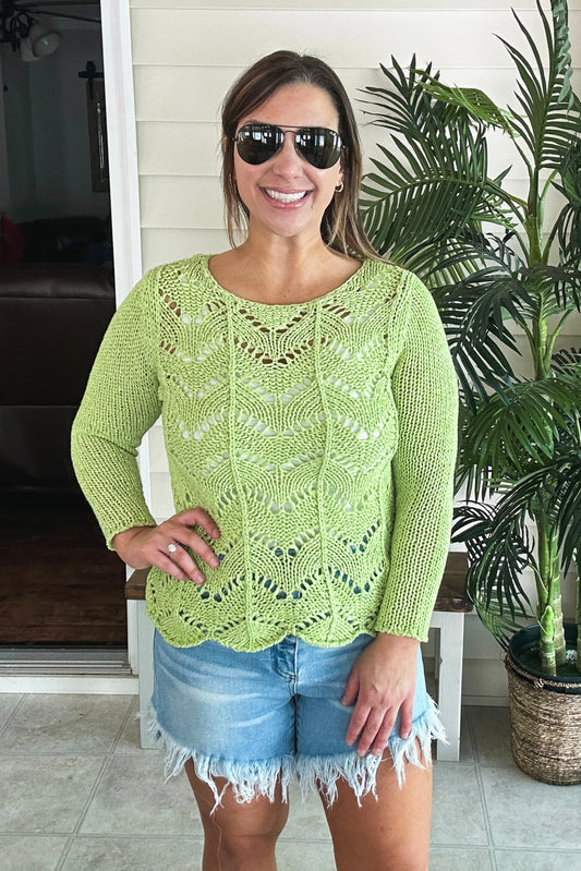 (M) Chicos Lime Knit Sweater