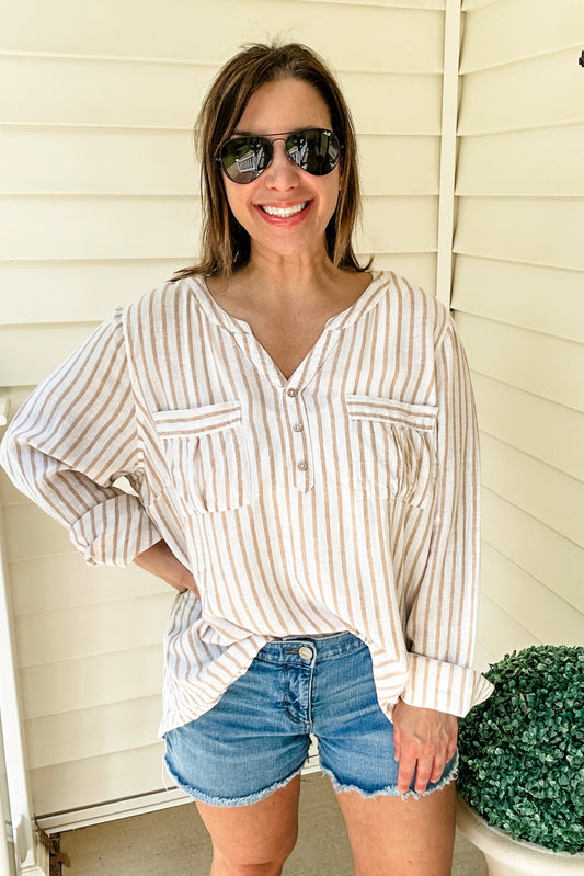 (XL) Beachy Striped Blouse