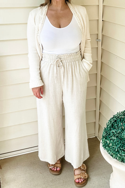 (L) Linen Wide Leg Pant