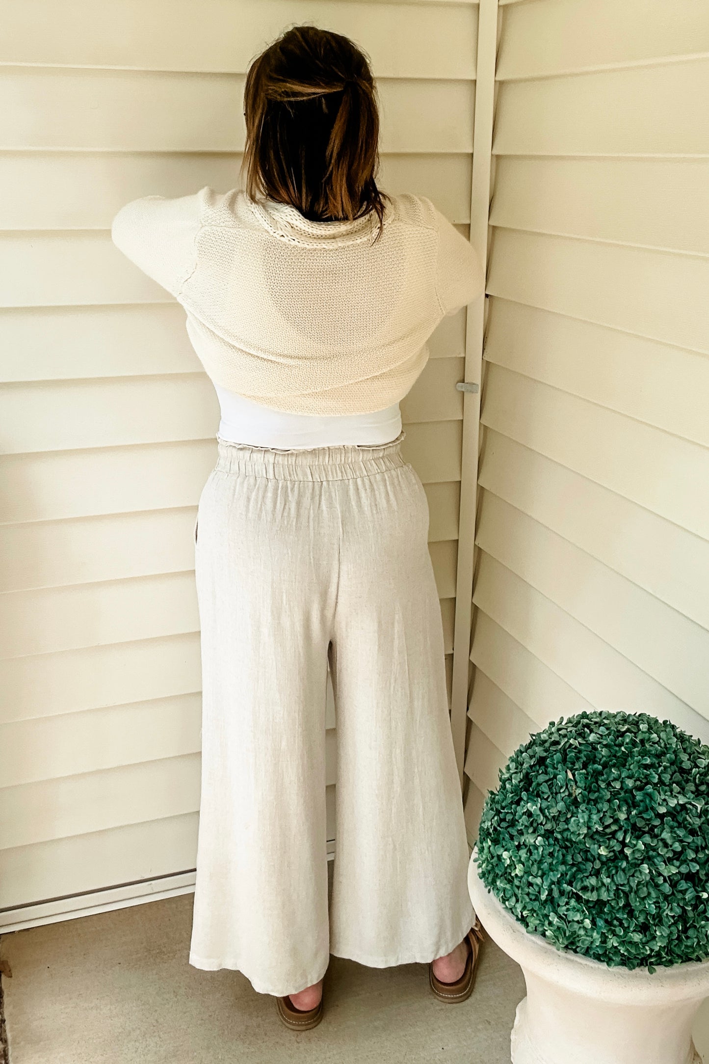 (L) Linen Wide Leg Pant